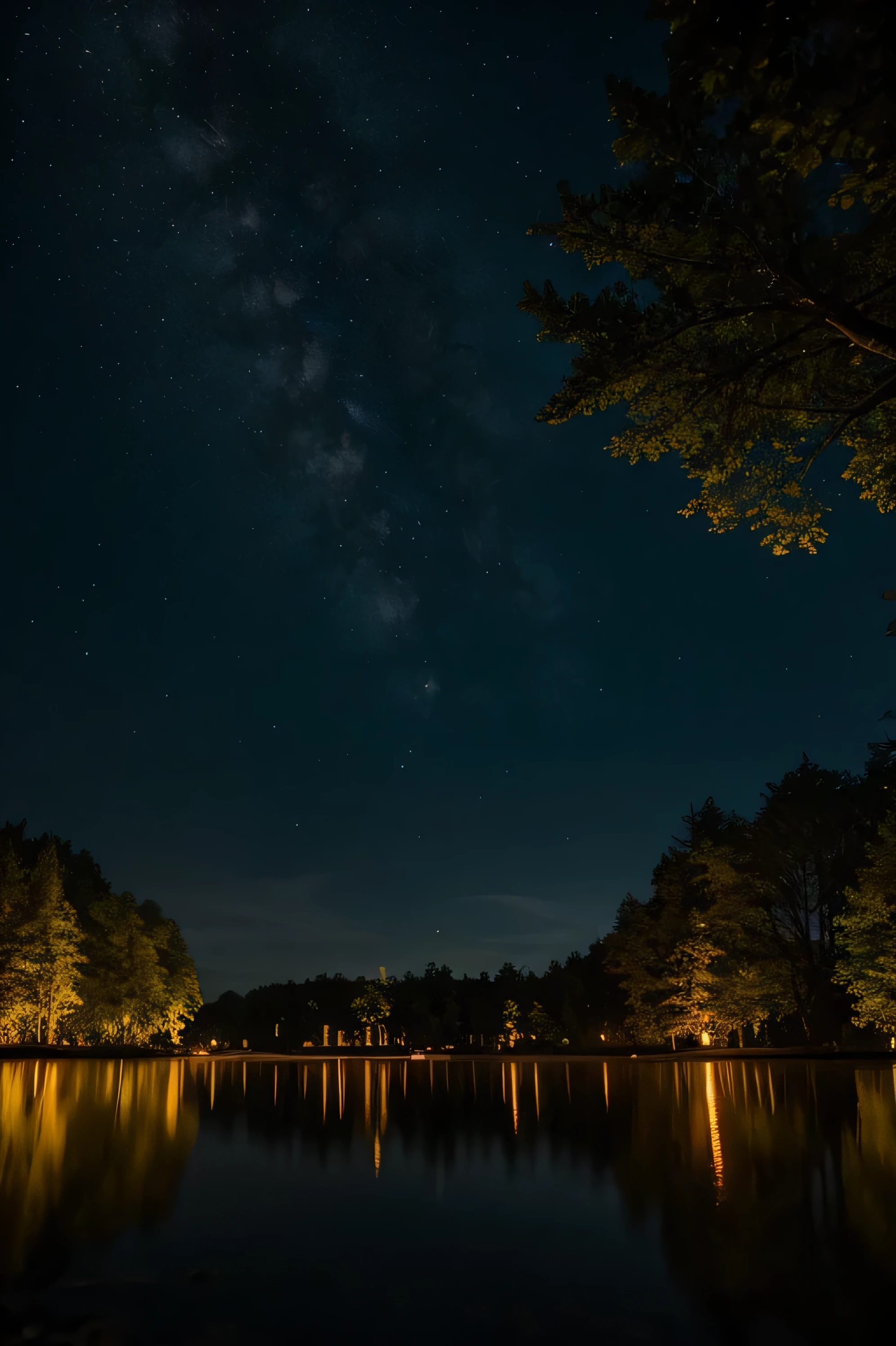 ((qualité exceptionnelle)), ((chef-d'œuvre)), ((Fidélité à la réalité)), Une scène sereine de la nature la nuit, mettant en valeur la tranquillité et le mystère de l'obscurité. La photo est prise avec un Canon EOS R5, équipé d'un objectif 75 mm, utiliser le flash de l'appareil photo pour éclairer la scène avec une douce lueur, ajoutant une touche éthérée à l'environnement. La profondeur de champ est volontairement réduite, créant un effet bokeh captivant qui met en valeur la beauté naturelle des éléments et fait ressortir le sujet du premier plan. La technique HDR sublime encore la photo, préserver les détails dans les zones sombres et les contraster avec les éléments très éclairés