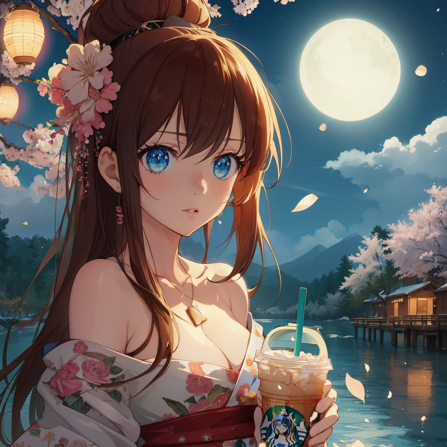 Anime girl holding Starbucks drink in hand, anime style 4 k, 4k anime wallpaper, anime wallpaper 4k, anime wallpaper 4k, Beautiful anime girl, Anime Art Wallpaper 4k, anime art wallpaper 4k, anime art wallpaper 8k, night nucleus, beautiful anime style, Beautiful anime woman, anime style. 8k, Beautiful anime portrait, Beautiful anime