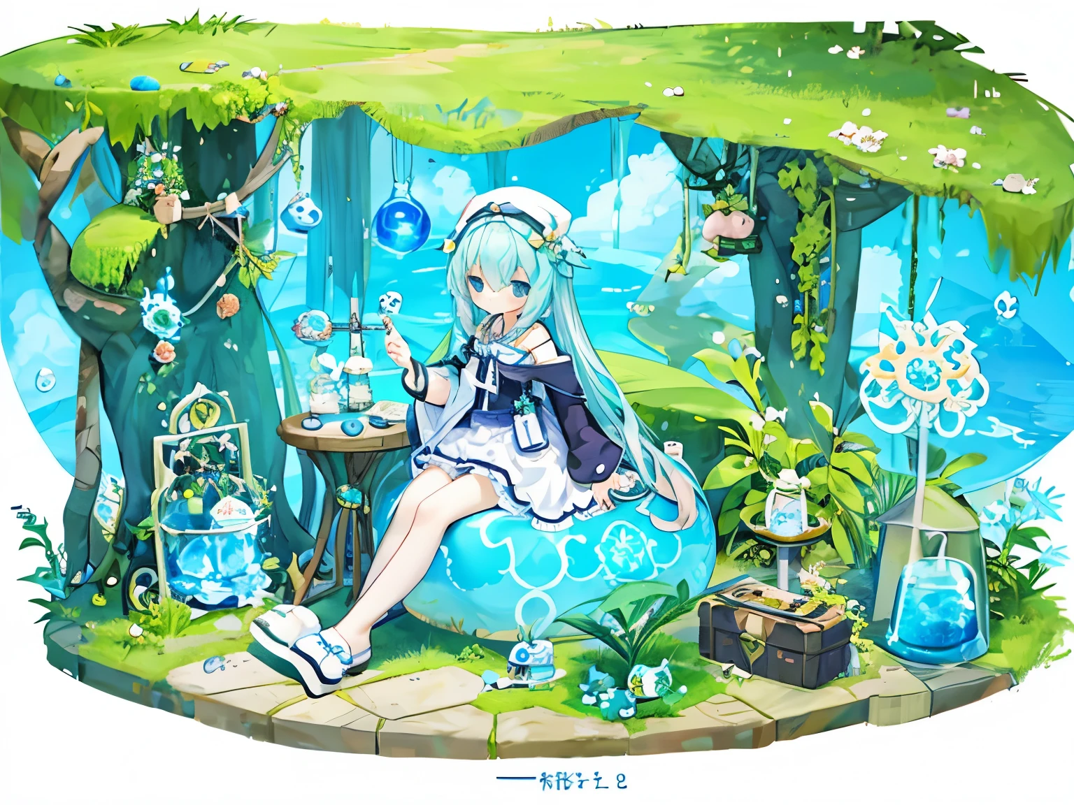 sitting composition、Barentheses、cheerful girl、paradise、Traveling Girl、Alchemist、big bag and magic wand、have lots of test drugs