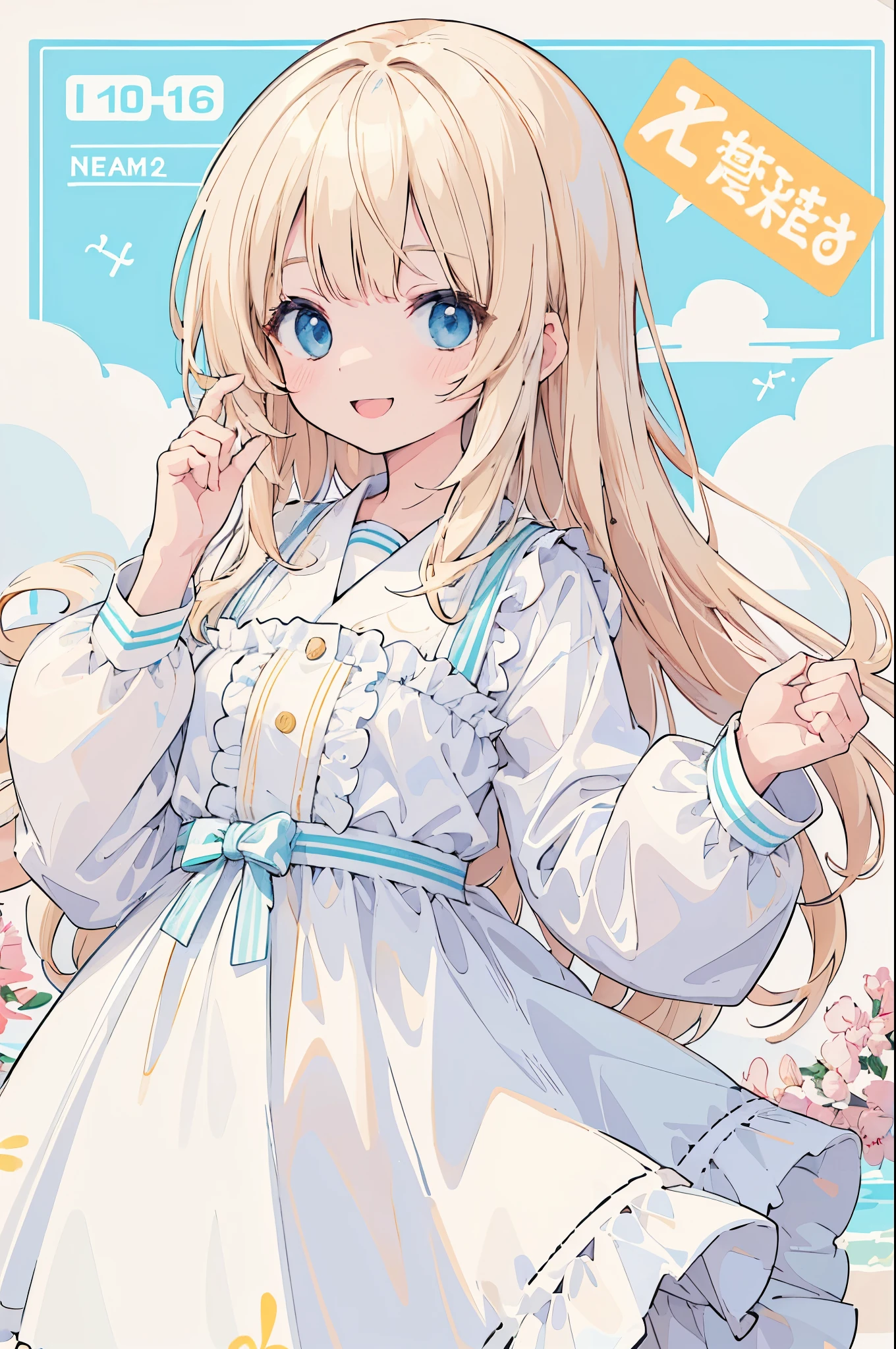 (high quality illustration:1.2)、(Young woman too:1.0)、(single:1.0)、(Clothes with new designs:1.0)、(Clothes designed like the characters in the game:1.0)、(upper body:1.0) 、high resolution、4k:1.0)、light cream colored hair、white casual summer dress,young girl, smiling warmly