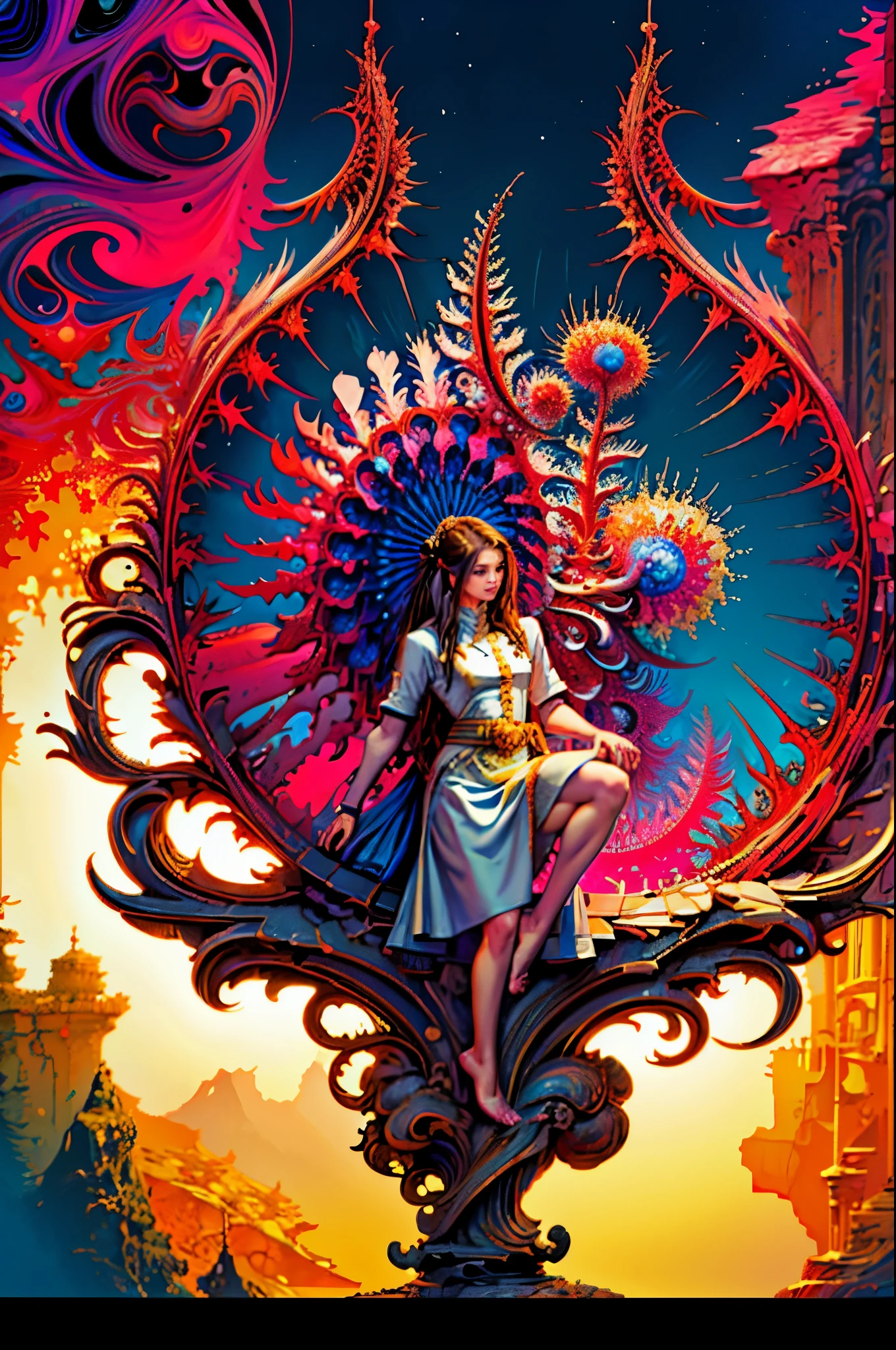 (chef-d'artwork, superior quality, best quality, art officiel, beautiful and aesthetic:1.2), (1fille), extremely detailed,(Art fractal:1.3),colored,The most detailed