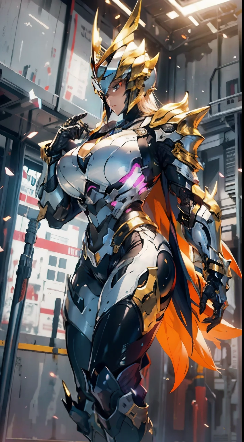 Full armor, knight Cloak, helm, (Yoga pants), looking on camera, standing on studio, beautiful face, makeup, (photorealism:1.2), ultrarealistic face, (muscle abs), (big butt), (wide hips), (thick thighs), slim waist, hourglass figure, half body, ((glowing skin)), ((shiny skin)), Realistic body, (sexy body:1.2), (clean skin), photorealistic, bokeh, motion blur, masterpiece, super detail, textured skin, giga_busty