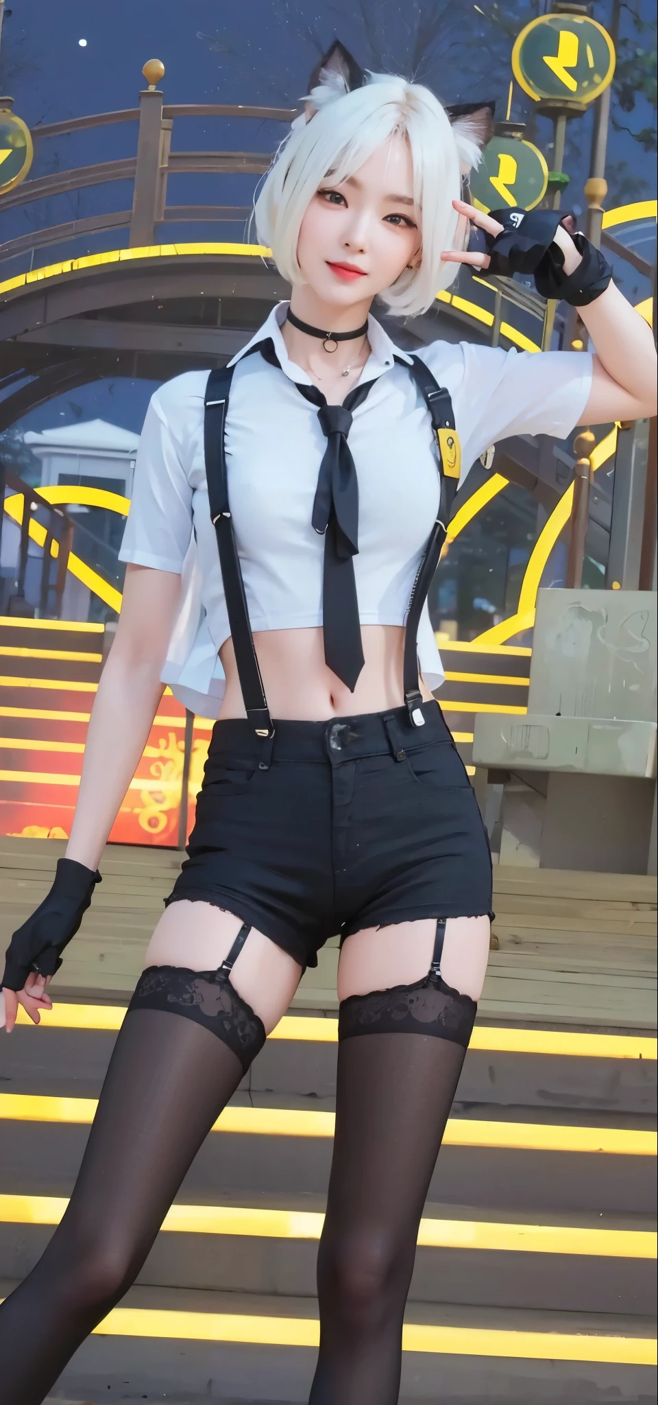 (8k, RAW photo, best quality, masterpiece:1.2), (realistic, photo-realistic:1.37), ultra-detailed, beautiful face,
1 girl,cute, solo,beautiful detailed sky,detailed tokyo street,night,
medium breasts,beautiful detailed eyes,(collared shirt), bowtie,pleated skirt,(short hair),floating hair,((Crotchless Panties:1.4)),((pussy:1.4)),((the wind blows up the skirt :1.4)),(((The skirt flutters in the wind、Wind Lift-Up Skirt:1.4)))