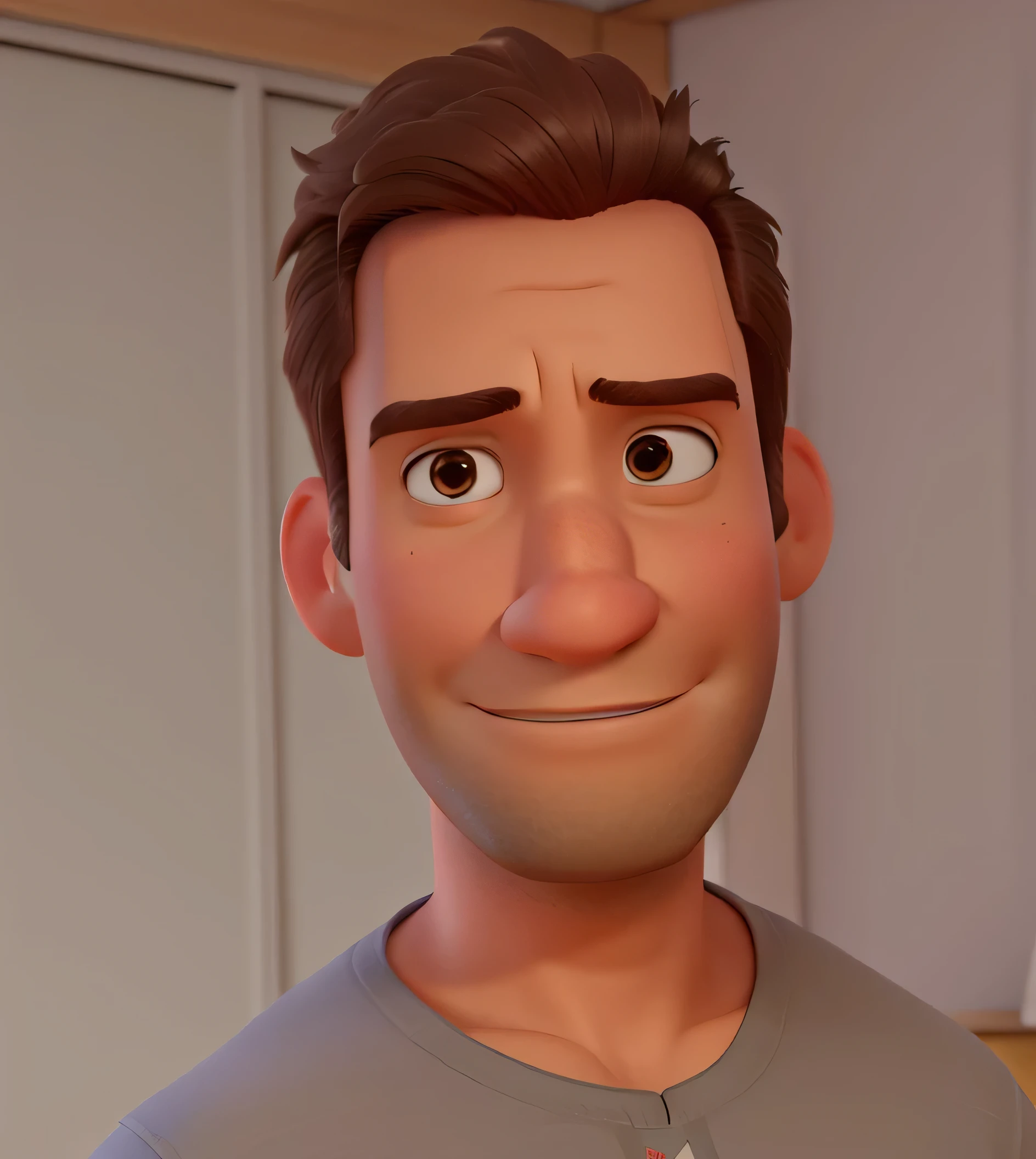 Um homem no estilo Pixar, corpo cheio, sentado, Full HD