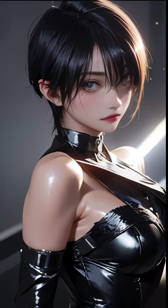 (masterpiece), (best quality), (ultra-detailed), (realistic, photo-realistic:1.2),1girl,beauty,collar,short hair,bondage,smile