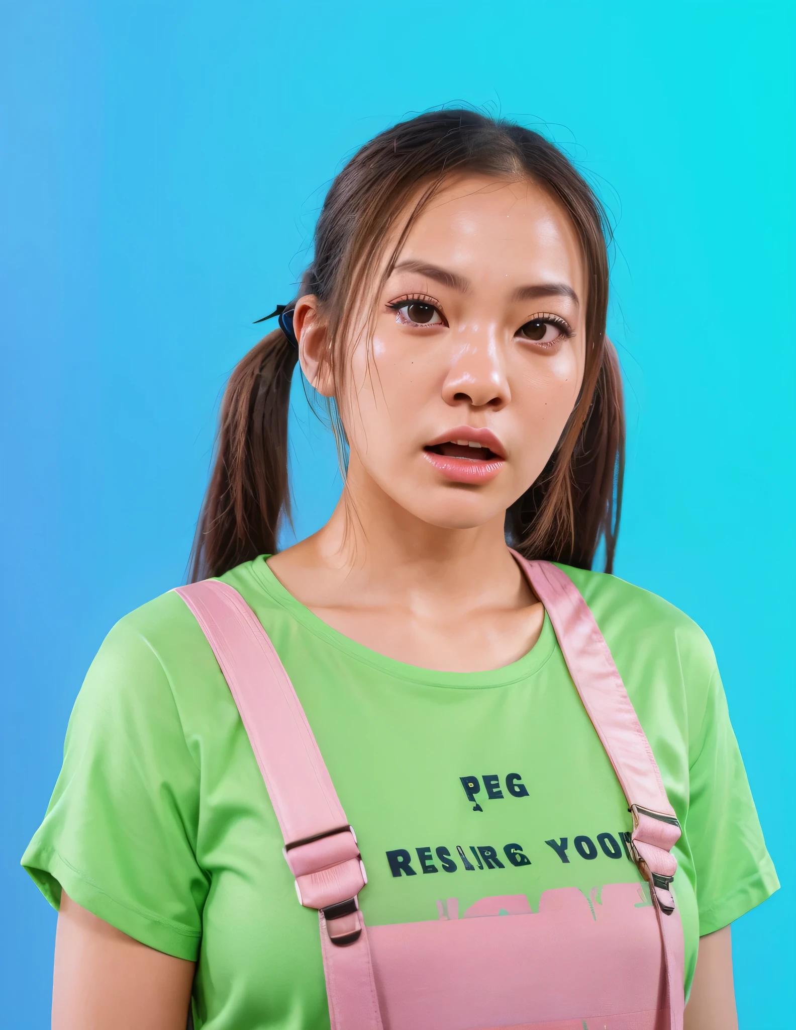 realistic, Selfie of one malay girl, wearing hijab, tshirt, big breasts, smile、mouth open、bold pose、accurate eye、symmetrical face、perfect body、slender、gagged, tape gag, ball gag