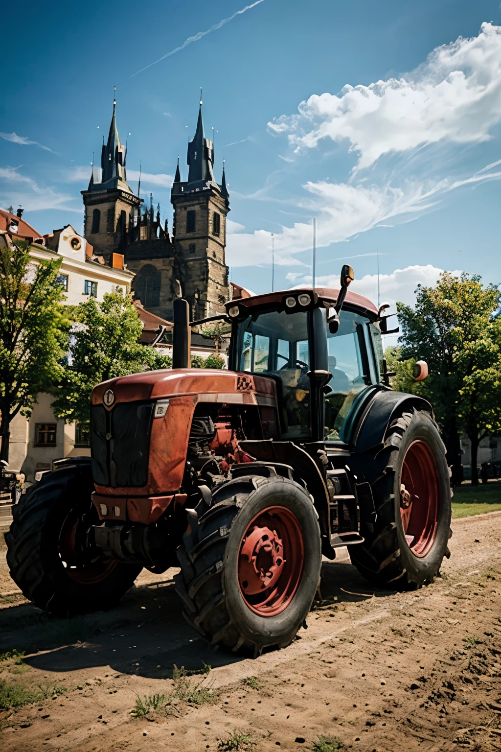 Dramatic photo of tractor in Prague