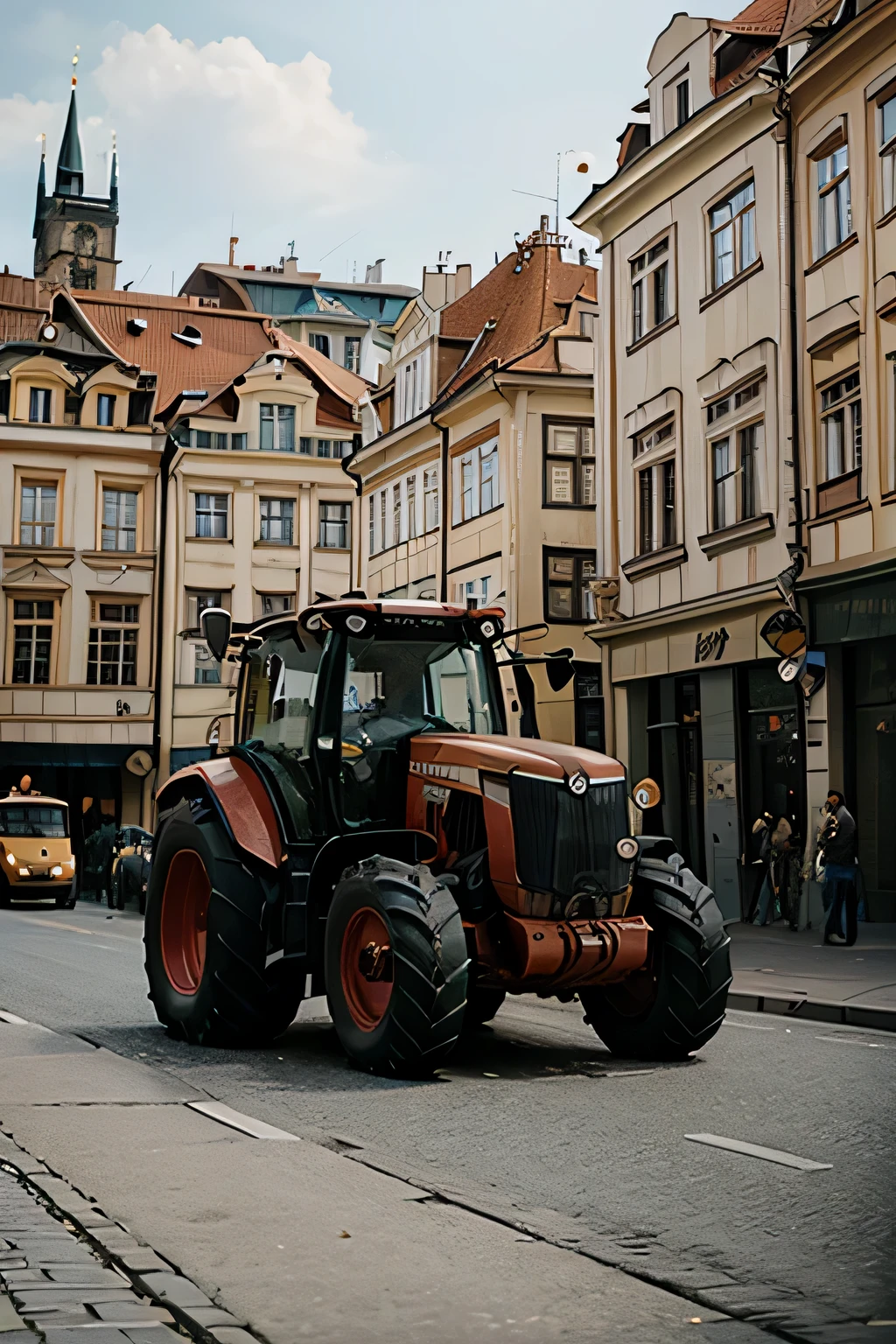Dramatic photo of tractors in streets of Prague