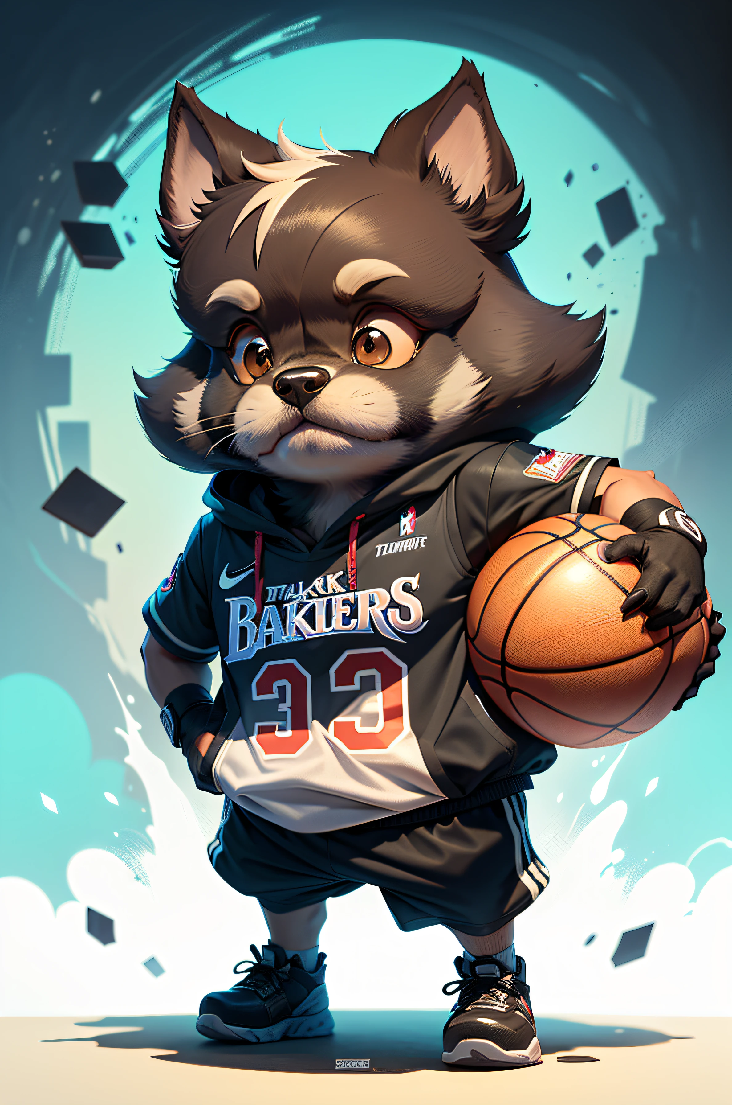 C4tt4stic, Professional basketball player uniform cartoon black terrier dog、Dunk Shoot