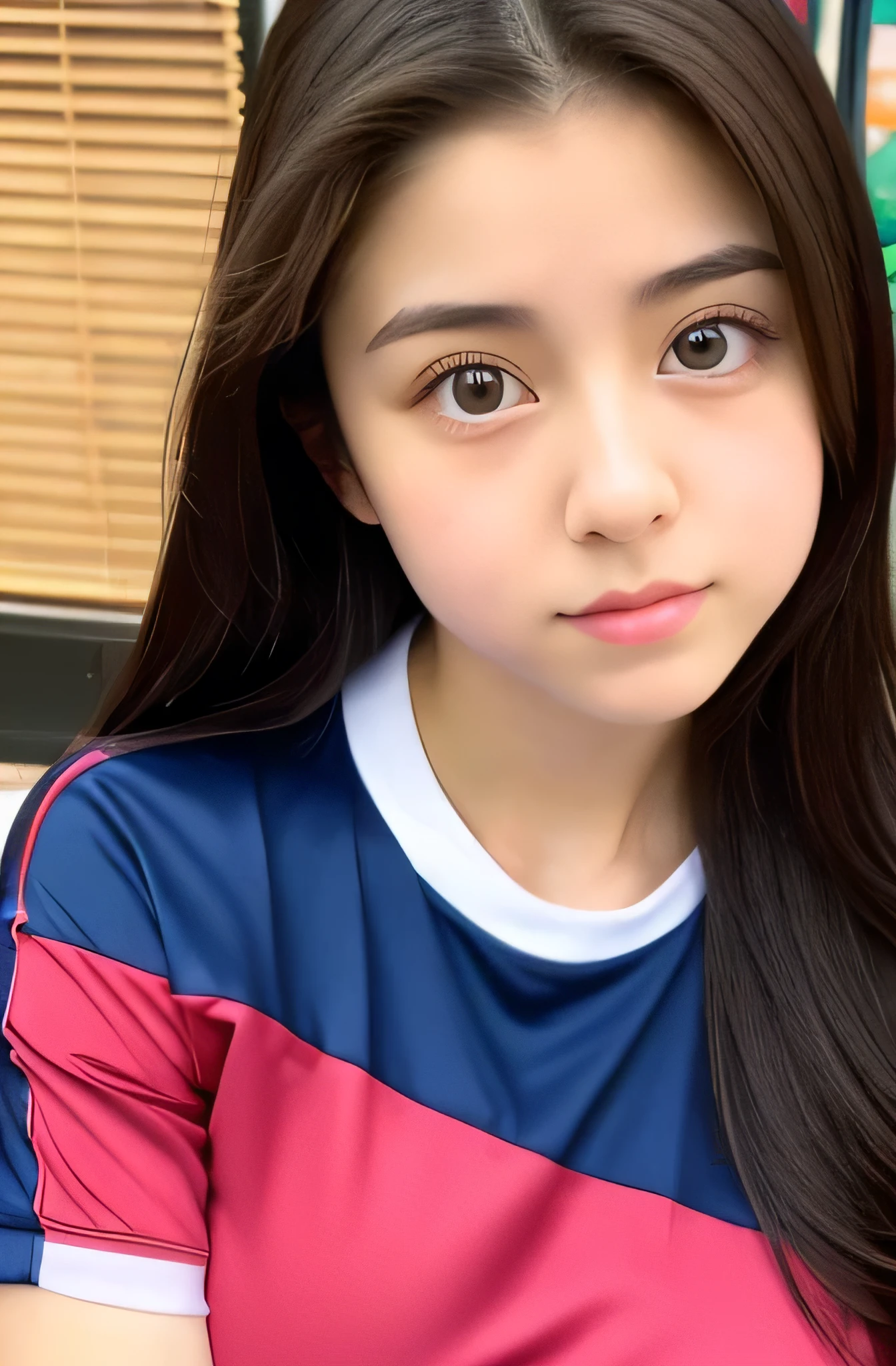 beautiful girl, Big eyes, cute, looking at camera,very big breasts ,Japan,beautiful breasts,beautiful eyes,Gym suit,bloomers,basketball