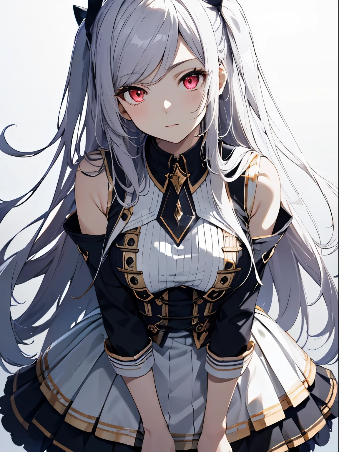 Anime girl with long white hair and black and white dress - SeaArt AI