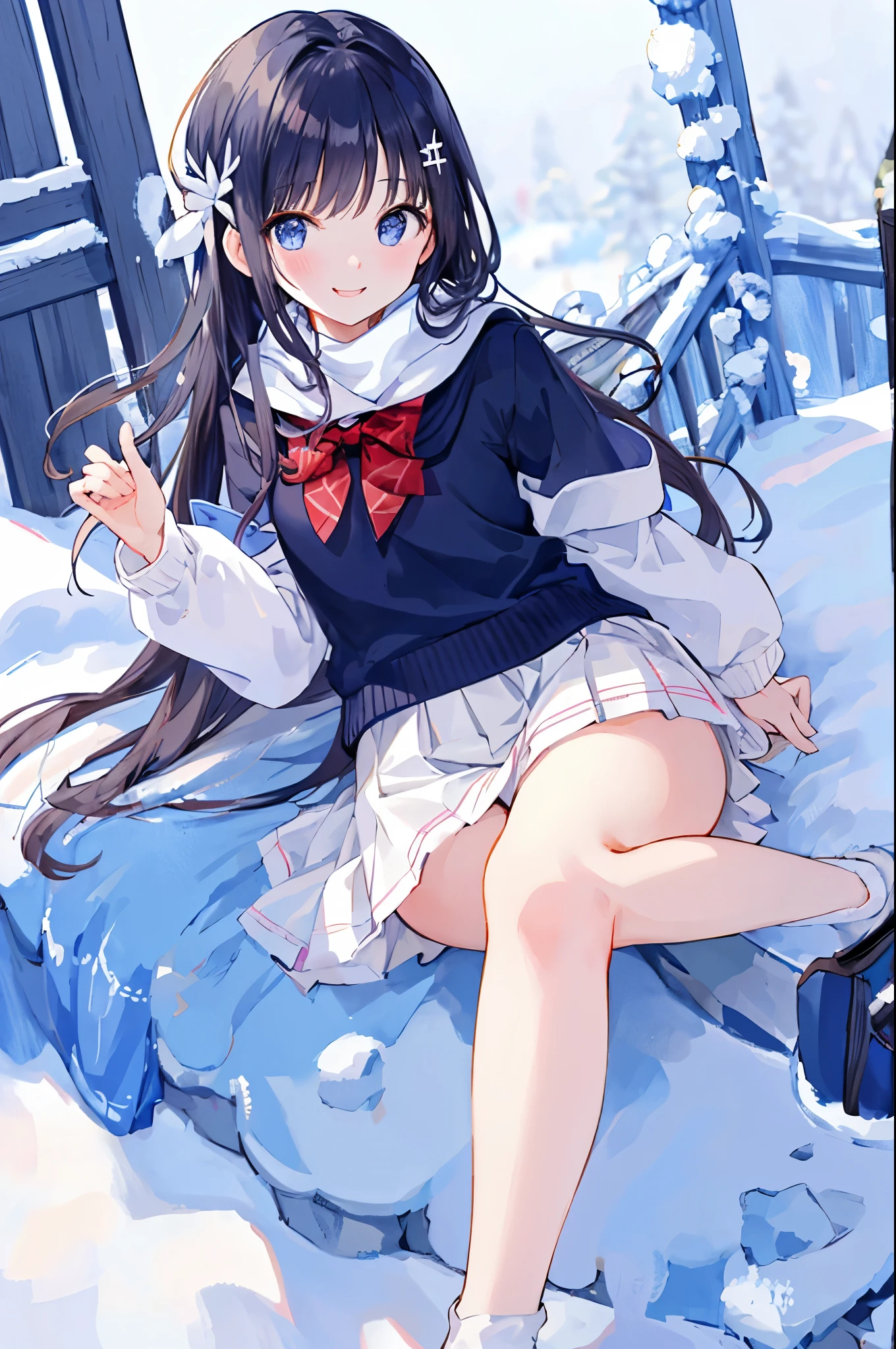 One Woman、beautiful girl、after school、evening、high school girl、Academy、Back of the school building、Schoolyard、winter、Under a big tree、It&#39;s snowing、Snowfall、Blazer uniform、Pleated skirt、Duffle coat、Black Pantyhose、Long Hair、Wearing a scarf、Highest quality,  Thick thighs、Big 、Big Ass、Black Hair、Lying on the snow、Sweaty pantyhose、Spread your legs、Angle from directly above