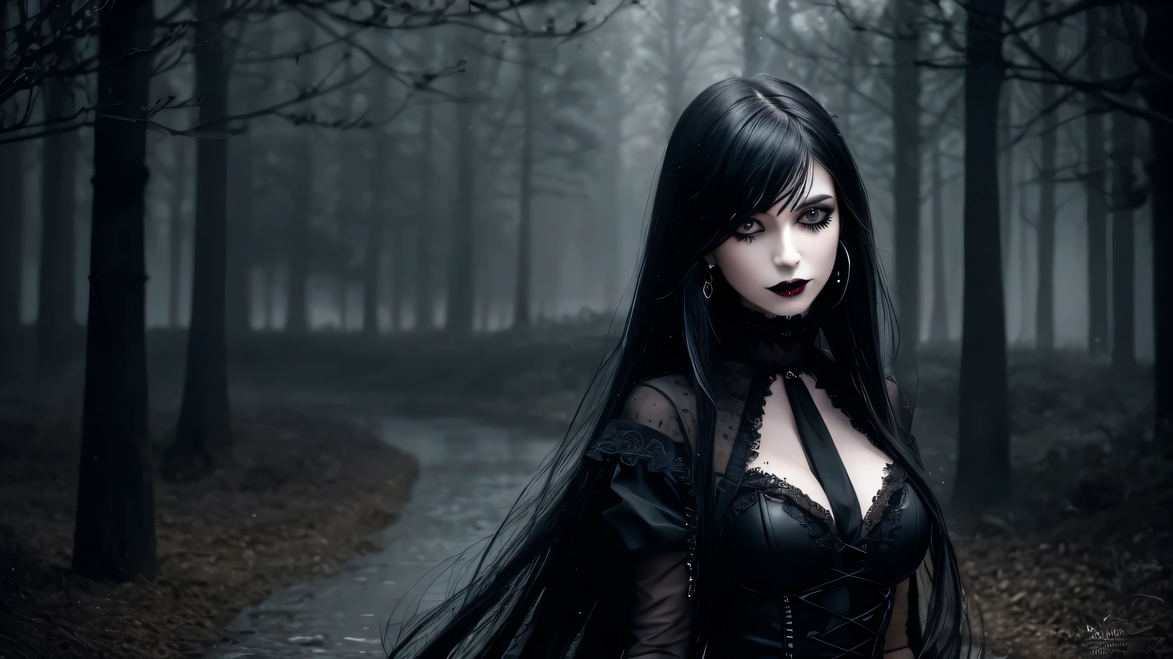 XVIII century, scene is night, vampiro vire, Rainha Vampira, Uma mulher europeia em um vestido preto posa para uma foto de grupo, don't close the camera, She's wet because of the rain, gothic park at night, In the Gothic park from 1800, noite,
19th century gas lamp posts, sorriso, Mistura vietnamita, desfoque de fundo, ponto focal, Fotografia Profissional, Dynamic angle shooting, film grain, bokeh, rastreamento de raios, dynamic lighting, tilt camera, tiro distante, Mistura de desfoque, (((obra de arte))), ((melhor qualidade)), ((Detalhes complicados)), (( Realista)), (50mm Sigma f/1.4 lentes ZEISS, Formula 1.4, 1/800, ISO 100, Fotos por:1.1), perspectiva, altamente detalhado, illustration, lindos olhos detalhados, cabelo longo, Bang , cabelo preto, olhos castanhos, colarinho preto, brincos, Detailed history, Olhos perfeitos, olhando para o espectador, Da frente, gothic makeup, estética de goth girl, gothic aesthetic, gothic makeup, goth vibe , Gothic-Horror-Vibes, Black Gothic Queen, goth girl, gothic makeup, cabelos escuros e maquiagem, very good gothic top model, Gothic eyeliner, gothic woman, maquiagem escura,