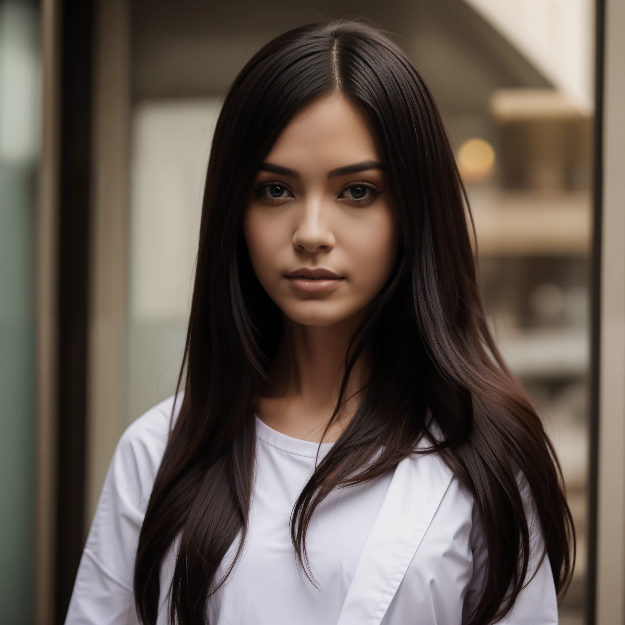 in_plastic, a woman with plastic covering her face, long black hair