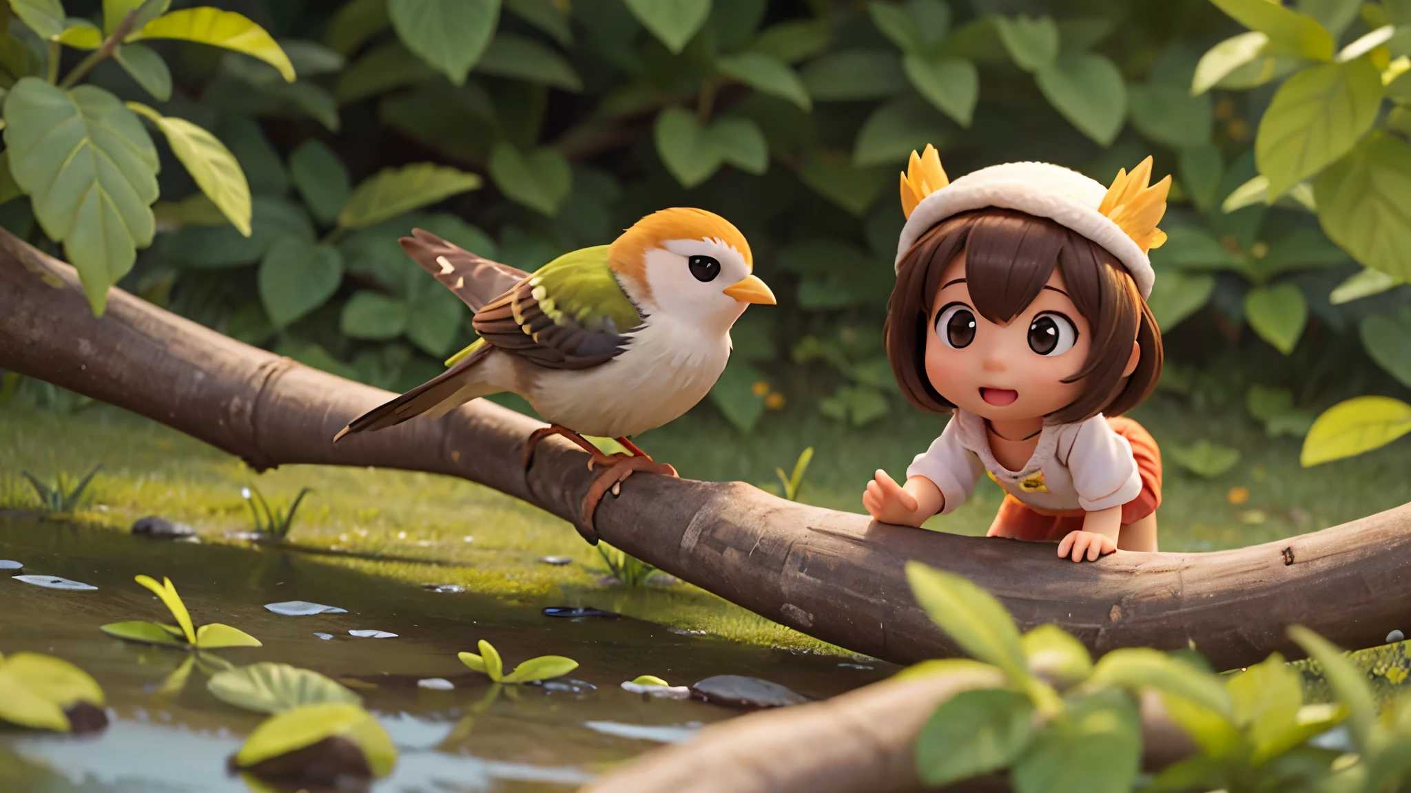 a cute female bird playing