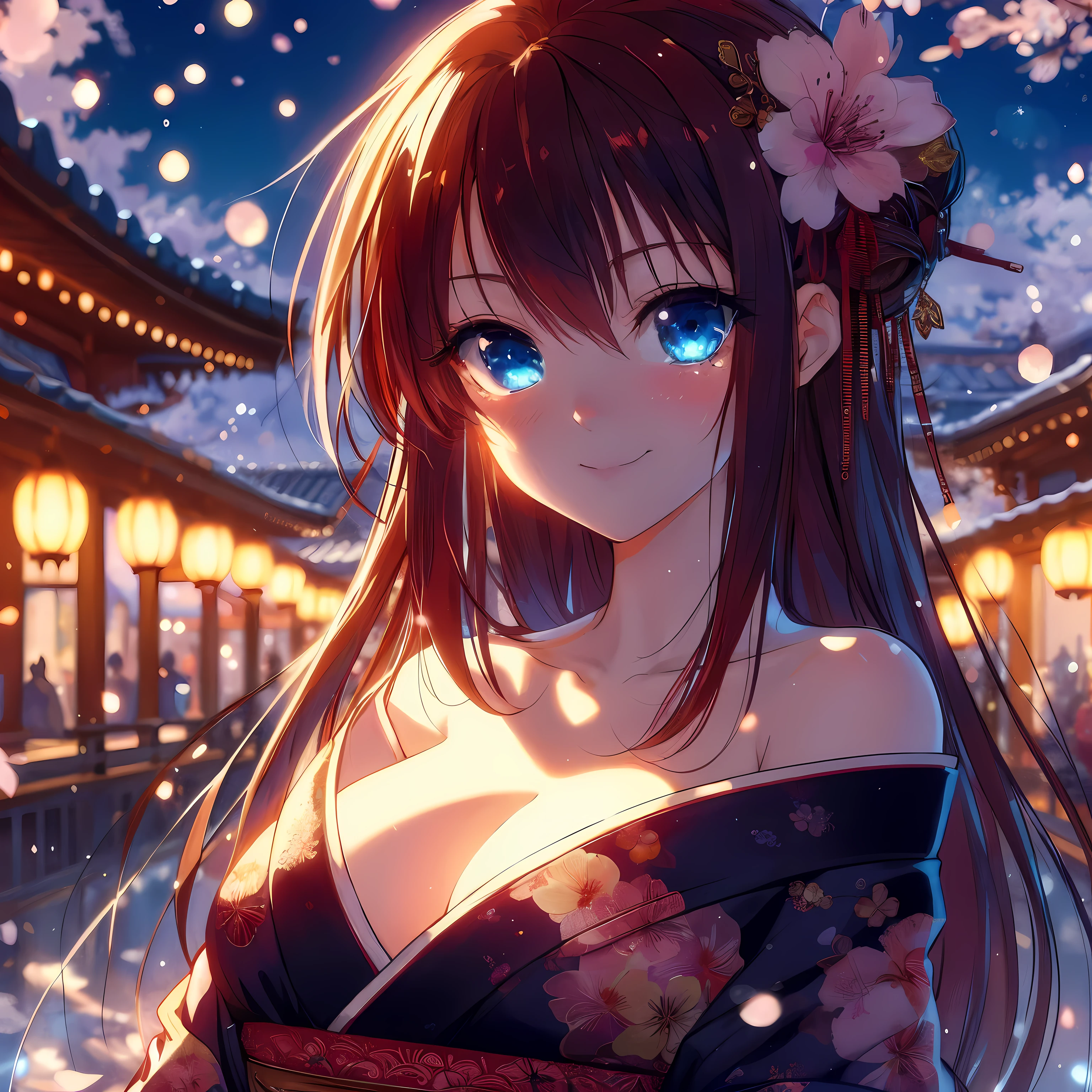 anime girl，blue eyes，There is a flower in the hair, anime style 4k, anime wallpaper 4k, anime wallpaper 4k, 4k anime wallpaper, Beautiful anime girl, Anime Art Wallpaper 4k, Anime Art Wallpaper 4k, Beautiful anime, night nucleus, Beautiful anime portrait, Animation Art Wallpaper 8k, 4k comic wallpaper, HD anime wallpaper