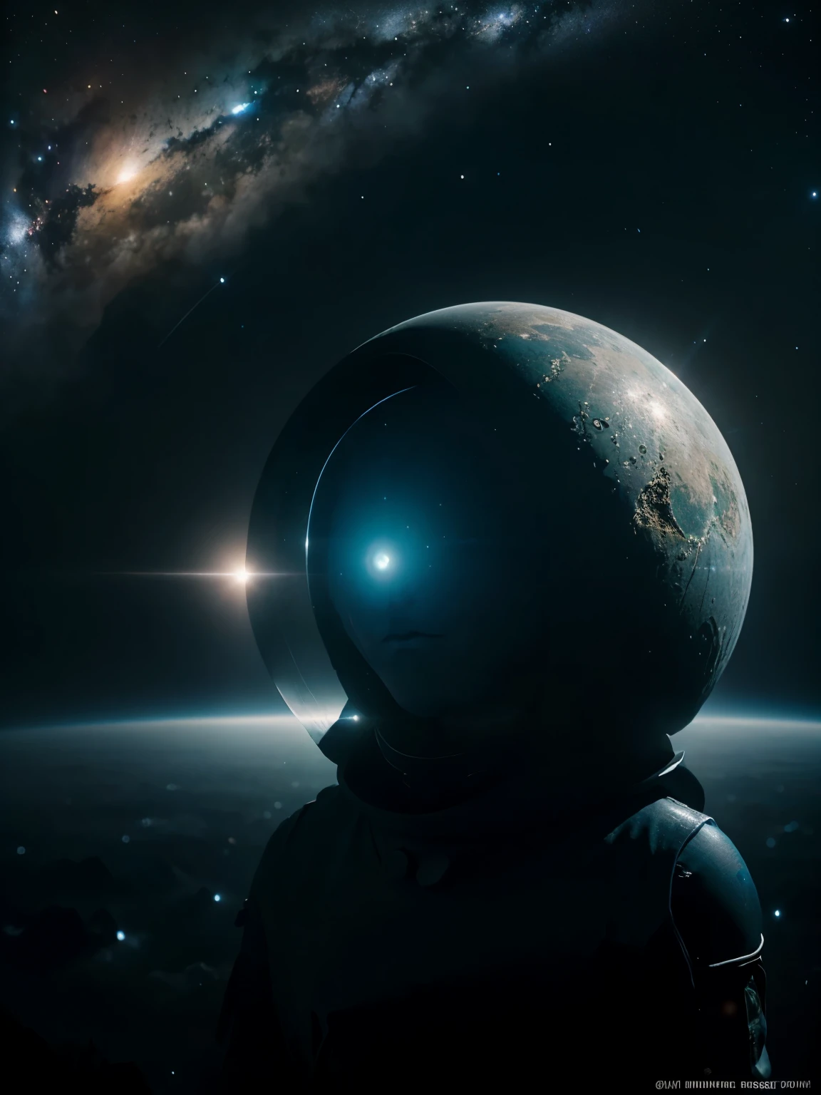 This captivating image showcases a mysterious UFO hovering majestically above a distant planet, enveloped in the unfathomable darkness of outer space. The dominant black hues of the cosmos contrast sharply with the subtle accent of deep blue, hinting at the cold, vast expanse that surrounds these celestial bodies. This extraterrestrial spacecraft, caught in a moment of serene exploration, exudes an aura of advanced technology and unknown intentions, its design and purpose shrouded in mystery.

The planet below, with its striking appearance, seems to be a silent witness to the UFO's silent vigil. Its surface, possibly teeming with unseen astronomical phenomena, adds a layer of intrigue and wonder to the scene. The presence of other cosmic elements, such as distant stars and the faint outline of a galaxy, enriches the backdrop with a sense of depth and scale, reminding us of the endless mysteries that lie beyond our earthly confines.

Despite the image's apparent focus on the UFO and planet, it intriguingly includes an anomaly identified as an 'animal' within the frame, blurring the lines between reality and imagination. This unexpected element adds a layer of surrealism and prompts questions about the nature of perception and the unknown.

Overall, the image invites viewers to ponder the vastness of the universe, the potential for otherworldly visitors, and the beauty and mystery that lie in the exploration of space. It serves as a visual testament to humanity's eternal fascination with the cosmos and the unending quest for knowledge beyond our world.