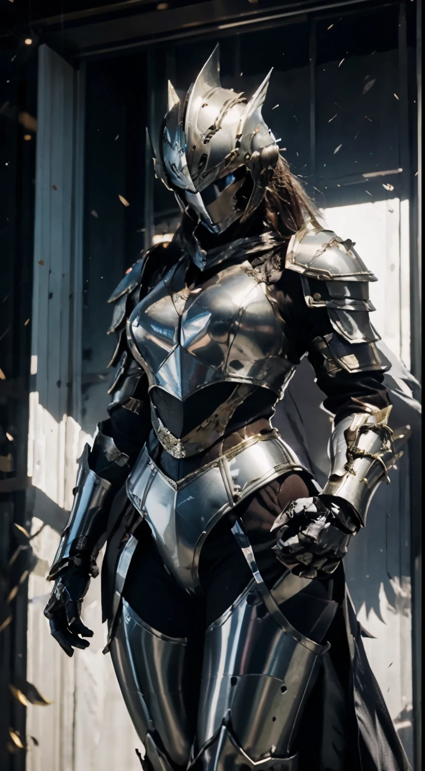 ((Full armor)), knight Cloak, ((helm)), (Yoga pants:0.5), looking on camera, standing on studio, beautiful face, makeup, (photorealism:1.2), ultrarealistic face, (muscle abs), (big butt), (wide hips), (thick thighs), slim waist, hourglass figure, half body, ((glowing skin)), ((shiny skin)), Realistic body, (sexy body:1.2), (clean skin), photorealistic, bokeh, motion blur, masterpiece, super detail, textured skin,