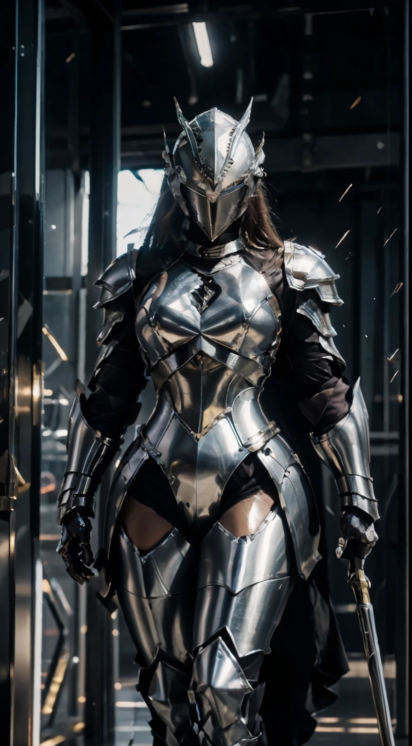 ((Full armor)), knight Cloak, ((helm)), (Yoga pants:0.5), looking on camera, standing on studio, beautiful face, makeup, (photorealism:1.2), ultrarealistic face, (muscle abs), (big butt), (wide hips), (thick thighs), slim waist, hourglass figure, half body, ((glowing skin)), ((shiny skin)), Realistic body, (sexy body:1.2), (clean skin), photorealistic, bokeh, motion blur, masterpiece, super detail, textured skin, giga_busty