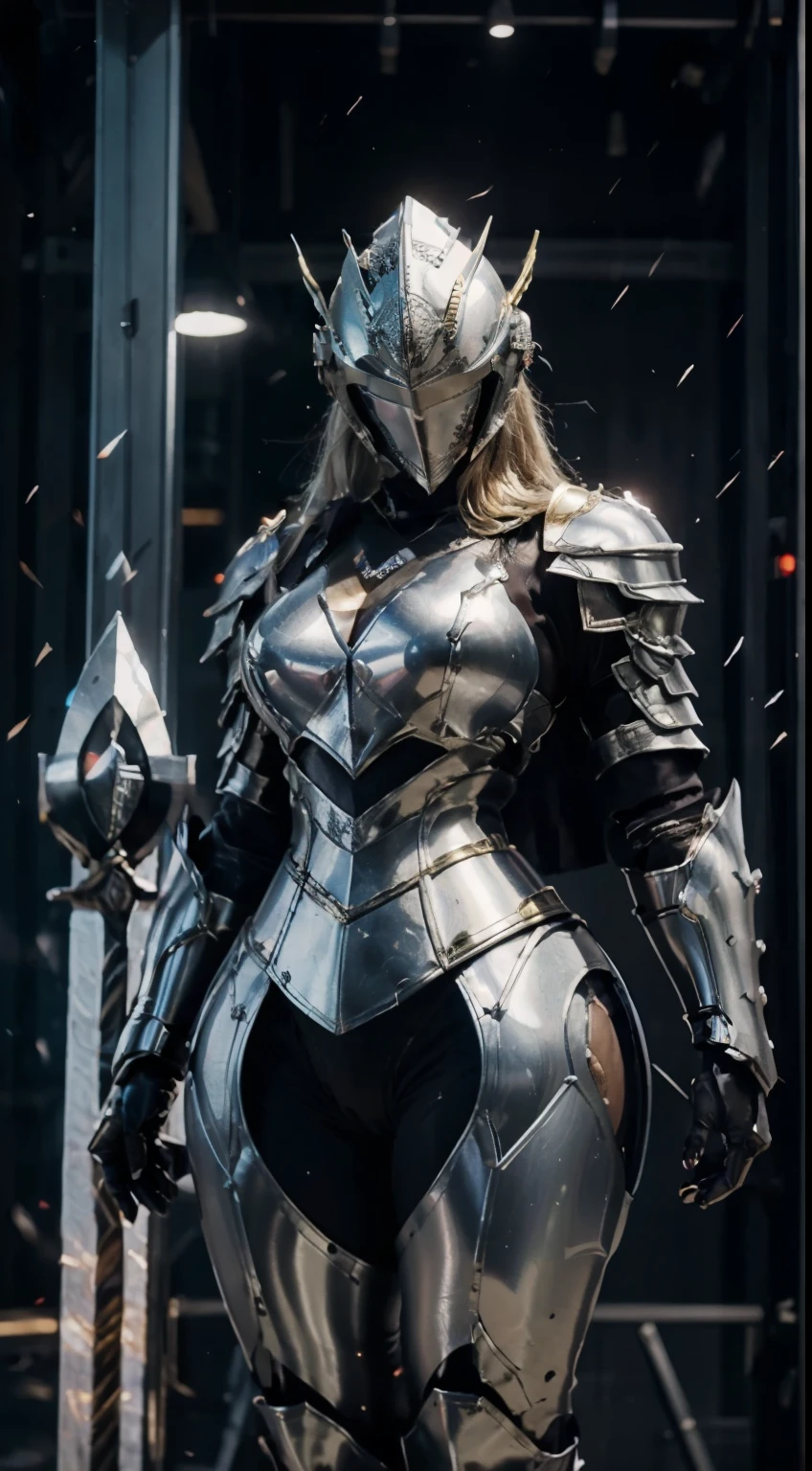 ((Full armor)), knight Cloak, ((helm)), (Yoga pants:0.5), looking on camera, standing on studio, beautiful face, makeup, (photorealism:1.2), ultrarealistic face, (muscle abs), (big butt), (wide hips), (thick thighs), slim waist, hourglass figure, half body, ((glowing skin)), ((shiny skin)), Realistic body, (sexy body:1.2), (clean skin), photorealistic, bokeh, motion blur, masterpiece, super detail, textured skin, giga_busty