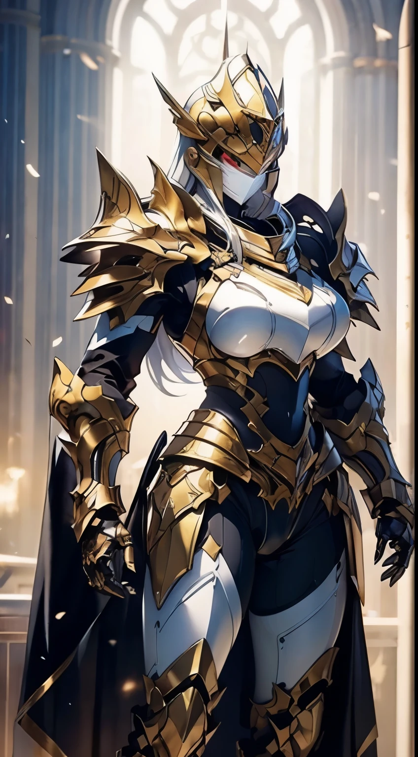 ((Full armor)), knight Cloak, ((helm)), (Yoga pants:0.5), looking on camera, standing on studio, beautiful face, makeup, (photorealism:1.2), ultrarealistic face, (muscle abs), (thick thighs), slim waist, hourglass figure, half body, ((glowing skin)), ((shiny skin)), Realistic body, (sexy body:1.2), (clean skin), photorealistic, bokeh, motion blur, masterpiece, super detail, textured skin, giga_busty