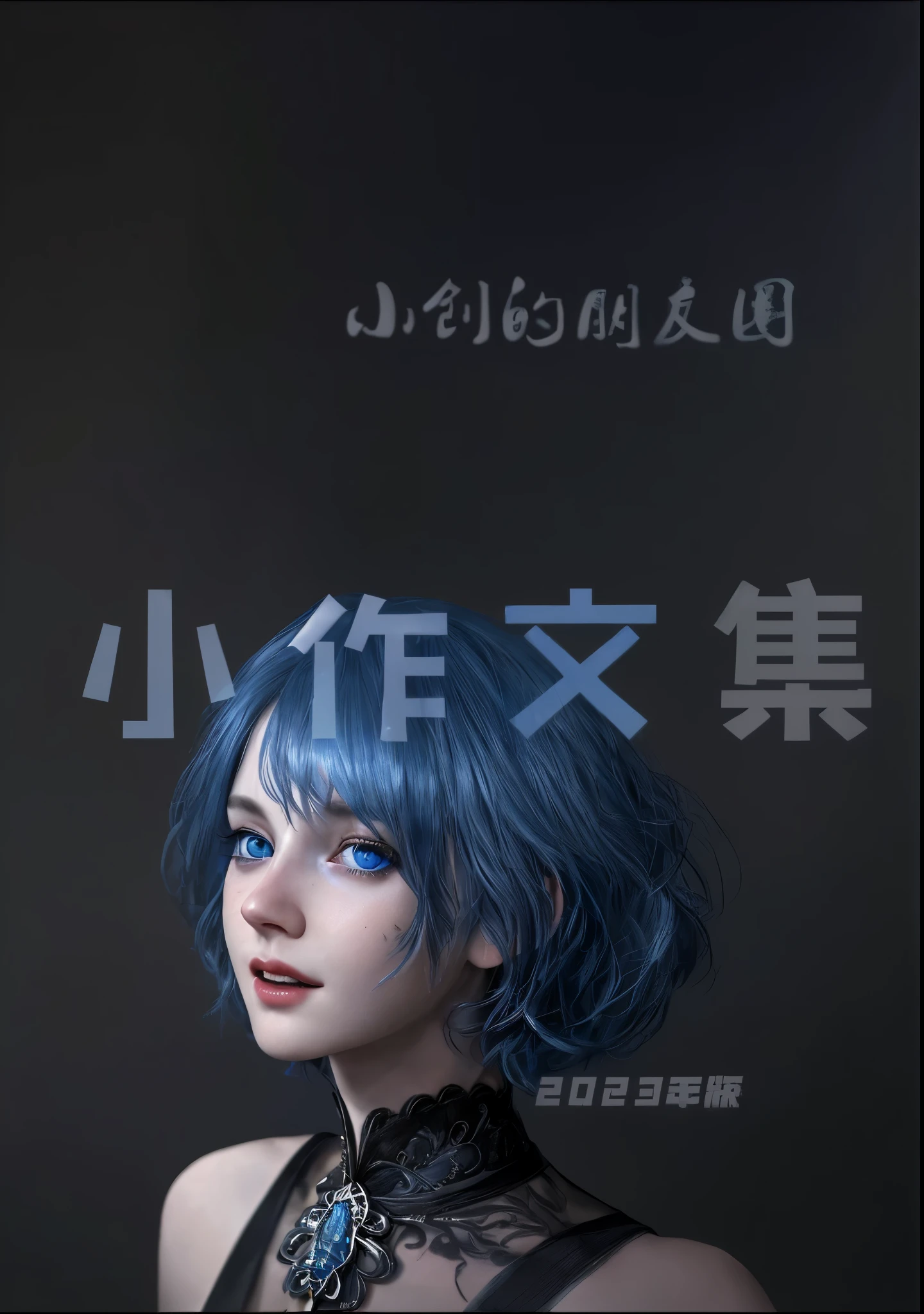 masterpiece, best quality, high quality, Very detailed CG uniform 8k wallpaper, 1 girl, alone, blue hair, tattoo, short hair, have, jewelry, Smile, necklace, looking at the audience, have, actual, open mouth, teeth, Upper body, Vest, nose, bare shoulders, artist name, Black tiara, clavicle, arm tattoo, blue eyes, lips,Realistic, Award-winning photography, Bokeh, depth of field, high dynamic range, bloom, Color difference, realism, Very detailed, artstation intricate, high detail, dramatic, midway art