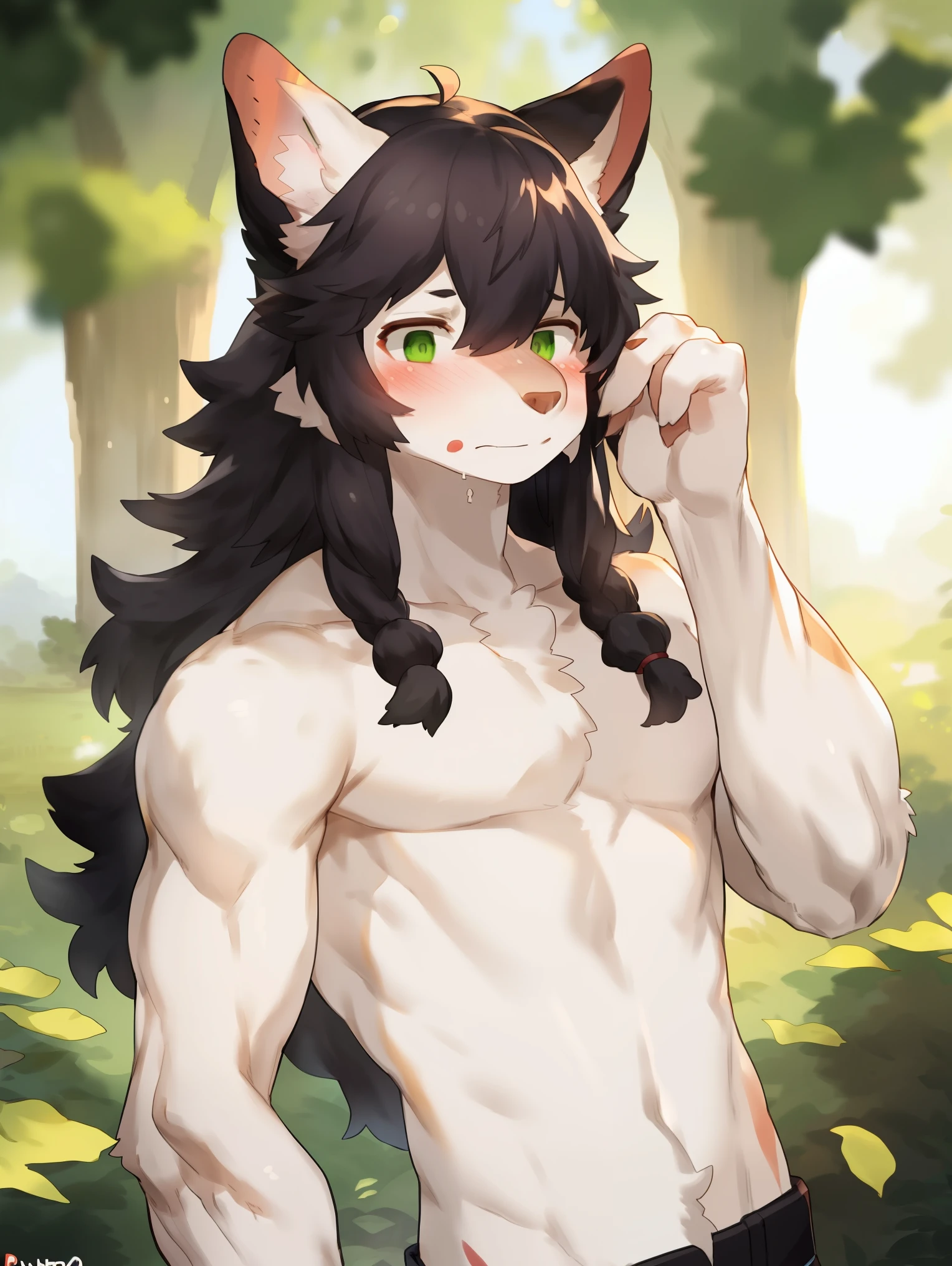 Hot tall buff half wolf alpha shirtless abs huge chest
Fluffy Wolf ears and fluffy wolf tail dominant big dick black hair 
