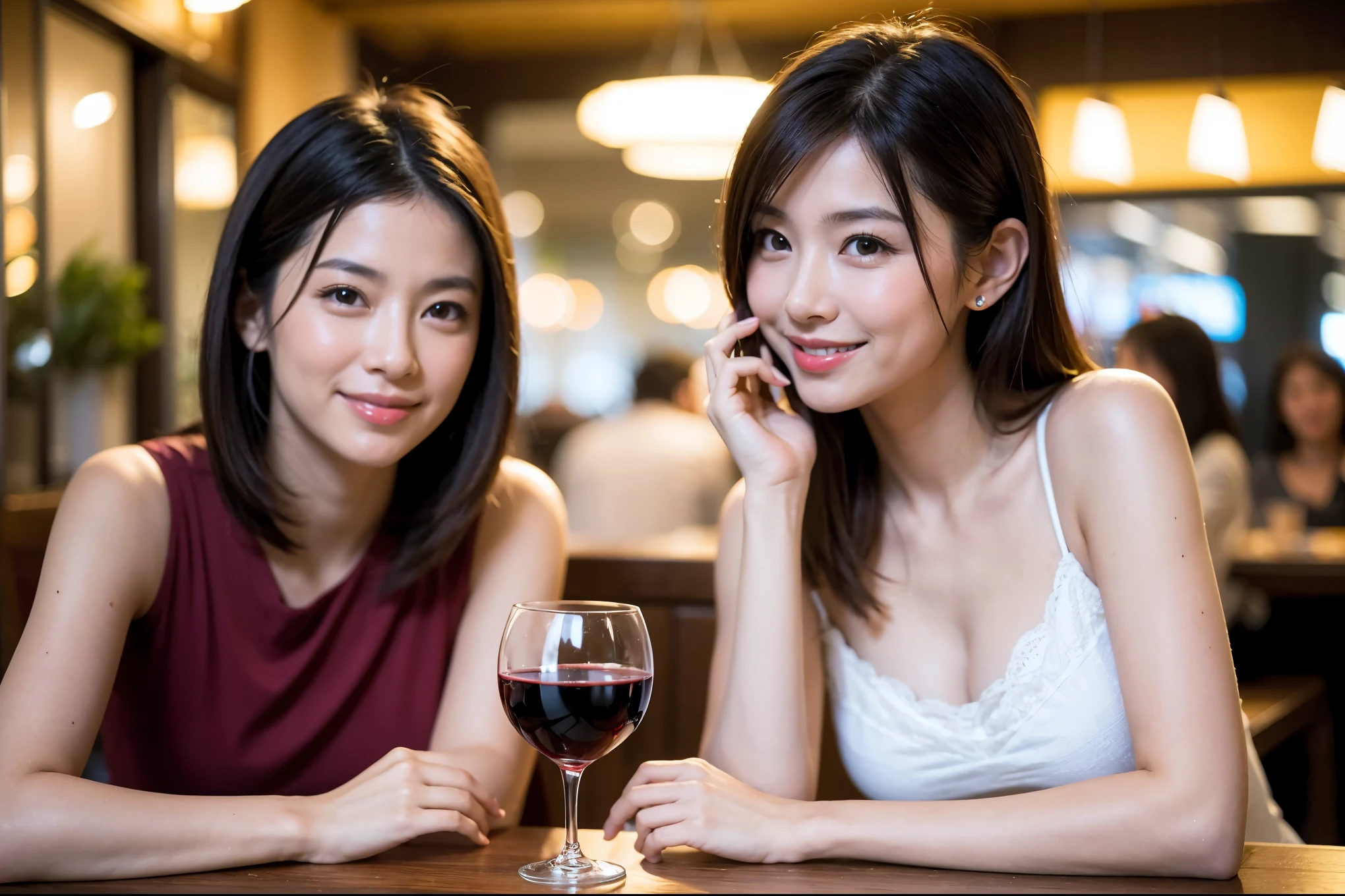 (64k included, nffsw, top quality, table top: 1.2), (realistic, realistic: 1.37), pretty woman 1, (slimフェイス), (Because I'm slender), (brown hair), (shortcut), cheeks turn a little red, (40 years old), 38 years, alone, 窓の外には美しく緻密なnight景が広がります..., restaurant, wine glassに座って, nightに, in a prominent place (from the waist up) nova frog style, actress, model, Upper body, White wine, slim, wine glass, とてもきれいなnight景, 真ん中に置かれたwine glass, Smile, (smile: 1.15), beautiful small eyes, Upper body, bust japan up, night, short, short, actress, model, Upper body, White wine, slim, wine glass, とてもきれいなnight景, 真ん中に置かれたwine glass, Smile,