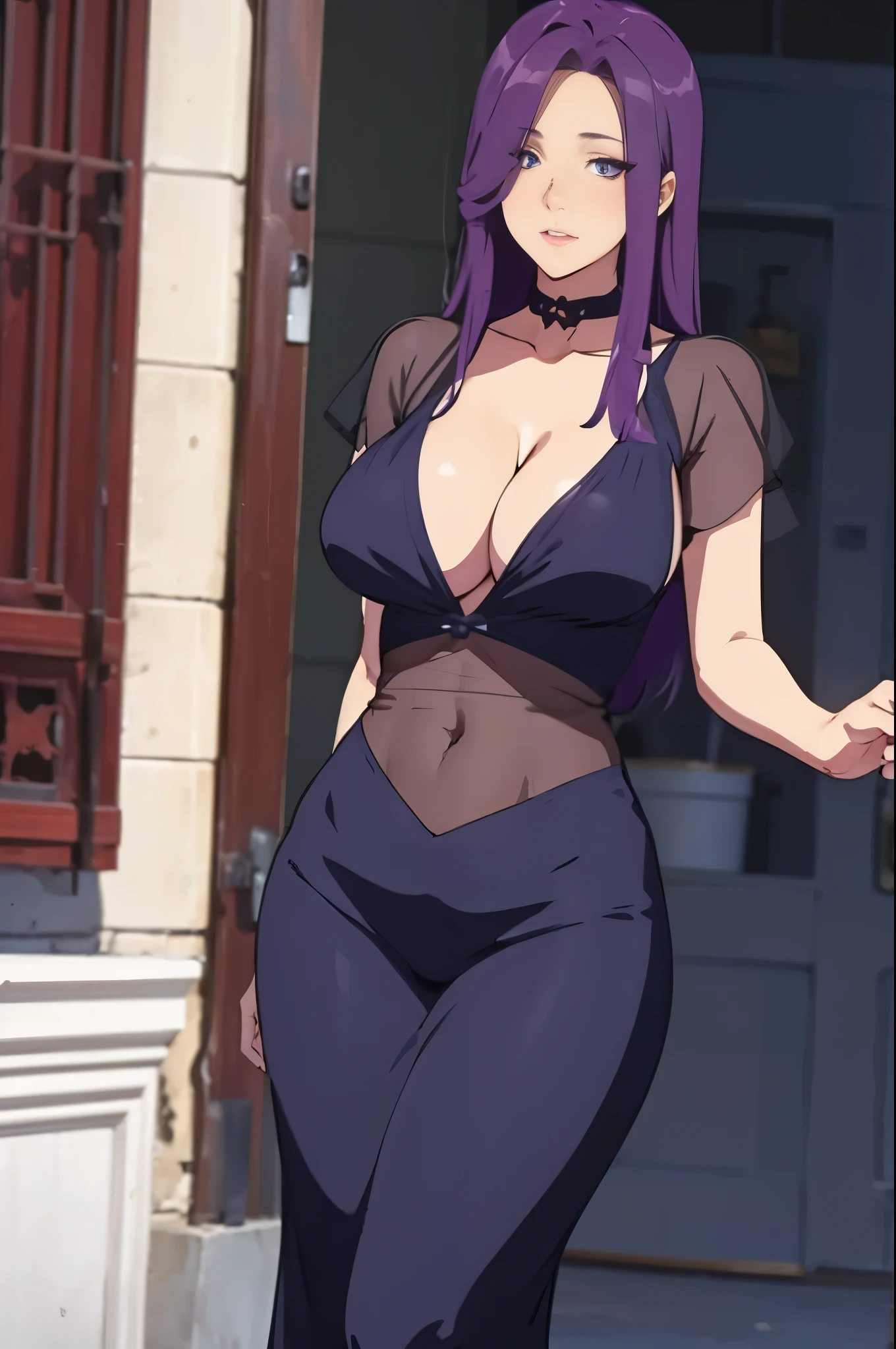 Medusa Fate , Medusa FGO , Ufotable original character, long Purple hair with open forehead, anime girl , solo , detailed purple eyes, Beautiful caucasian mature woman with pale white skin , extremely delicate and beautiful woman, Tall goddess, 185cm+ height ,1:8 head to body proportions, 30+years woman , bbw girl , huge ass , wide hips, curvy, soft belly , giant tits , H-cup breasts ,sexually aroused,excited and blushing , Submissive girl, Mature milf queen, royalty, lustful expression , expressive face , half body, white-blue color outfit, fully clothed, open cleavage,royalty, milf, queen