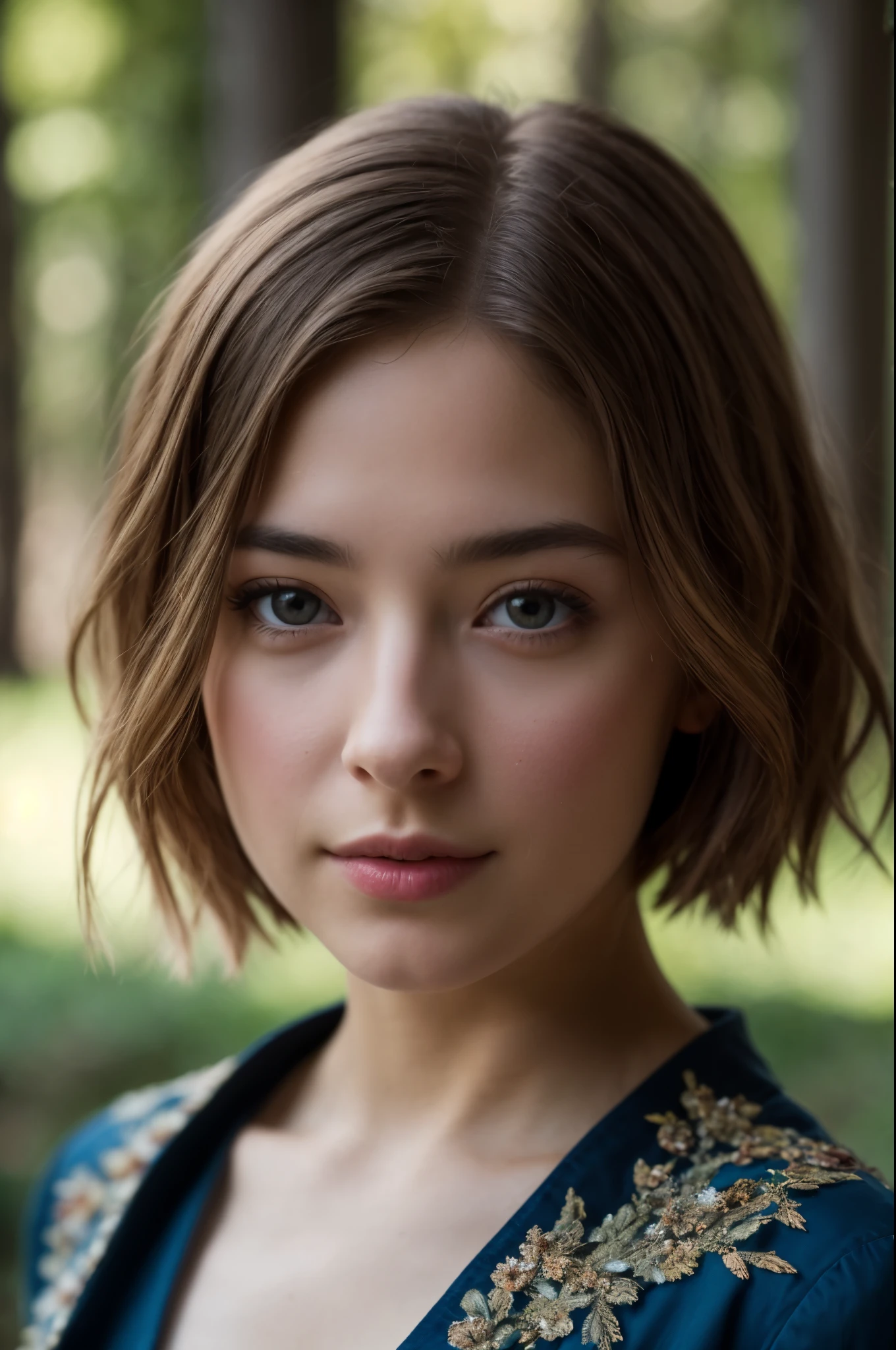 japanese girl, sunny, forest, china dress, very short hair, close-up, one girl, (((very beautiful portrait))), ((glowing skin)), RAW photo, ((masterpiece, top quality, super detailed, cinematic light, intricate details, high res, 8k, very detailed)), detailed background, ((masterpiece, top quality, super detailed, cinematic light, intricate details, high res, 8k, very detailed)), detailed background 8k uhd, dslr, soft lighting, high quality, film grain, Fujifilm XT3, shallow depth of field, natural light,