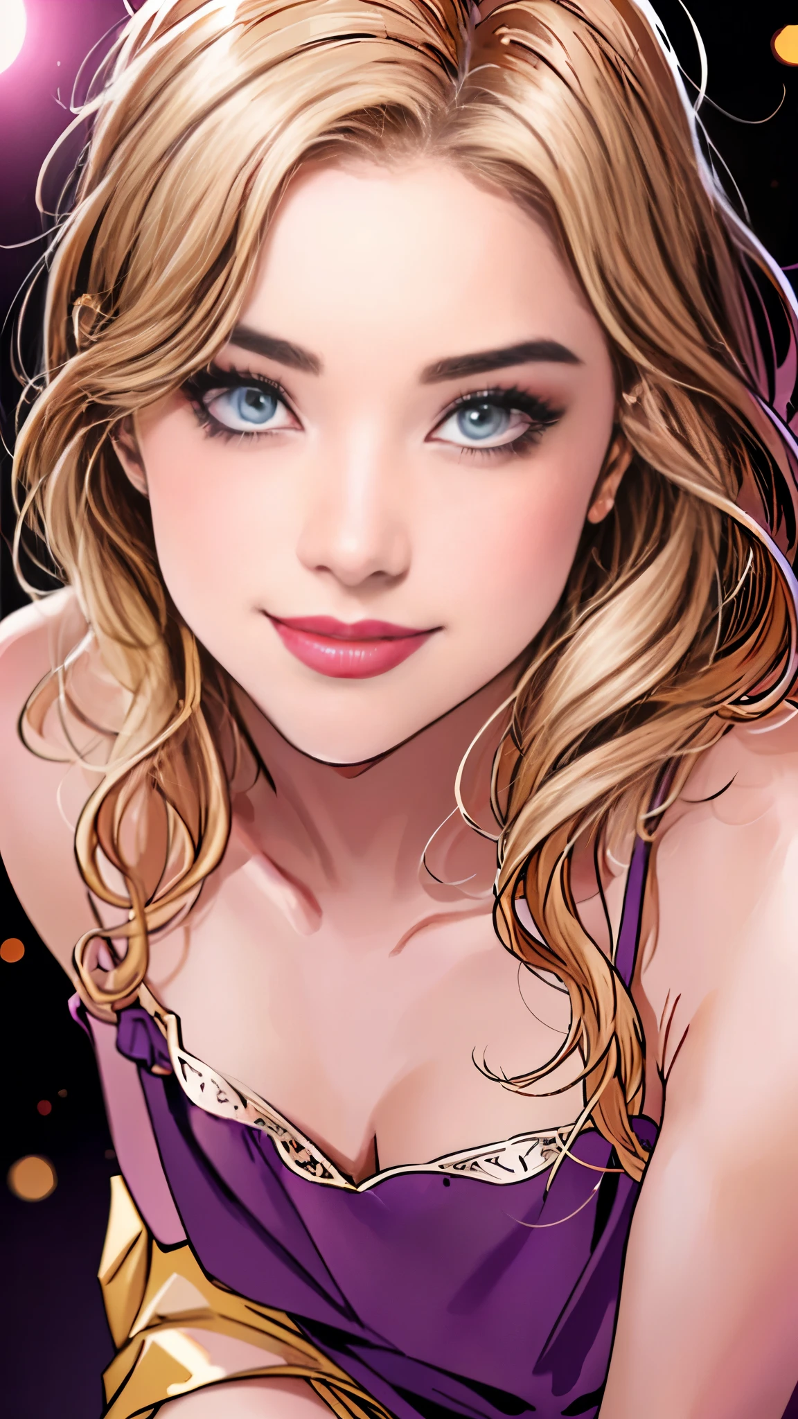 Zoey Deutch,teenage girl,body: 13-year-old,tiny dress,tights,portraits,ultra-detailed,realistic colors,beautiful detailed eyes,beautiful detailed lips,long eyelashes,blonde hair,expressive face,adorable smile,lovely appearance,playful pose,4k resolution,vibrant colors,studio lighting,bokeh