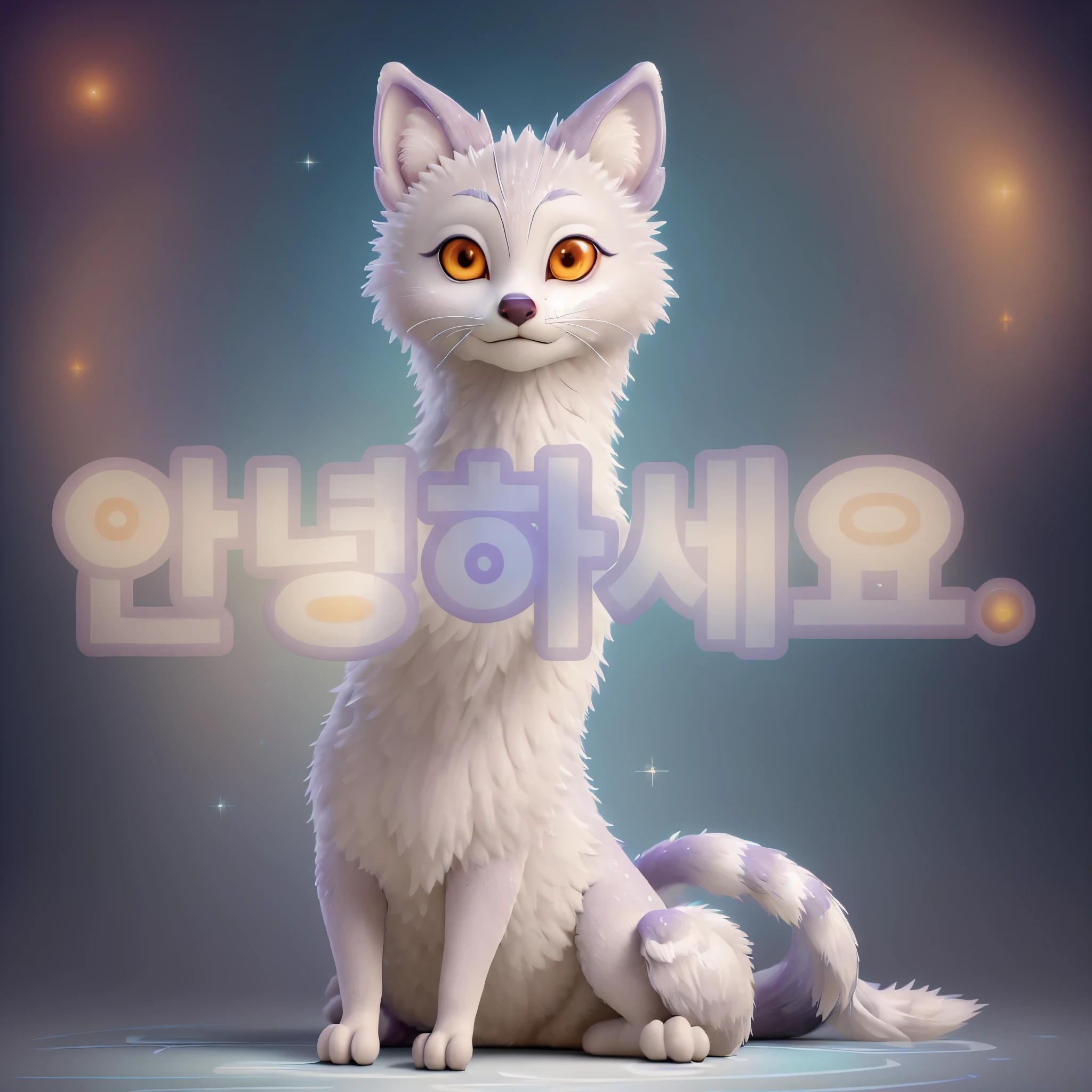 Adorned in shimmering silver, a wise and ancient kitsune gazes up at the night sky, eyes filled with wonder and wisdom. This image is a beautifully detailed painting that captures every intricate detail of the kitsune's fur, from the countless silver strands to the glinting stars reflected in its eyes. The kitsune's tails flow gracefully behind it, each one a masterpiece of celestial-inspired patterns and colors. The overall effect is one of ethereal beauty and supernatural grace, making this painting a truly captivating work of art.