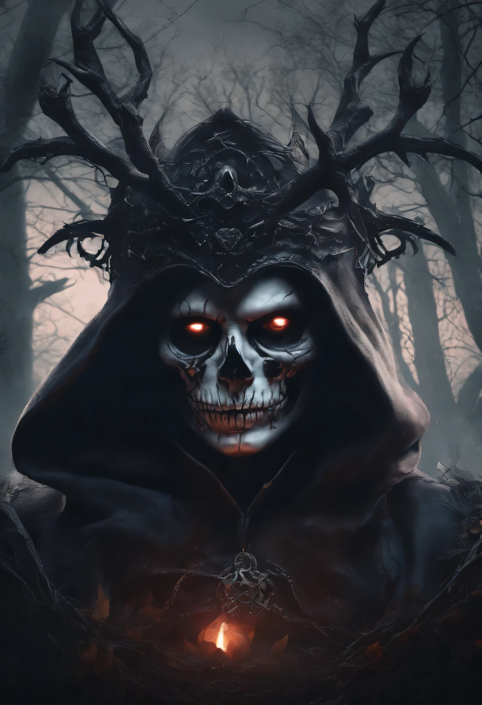 (best quality,4k,8k,highres,masterpiece:1.2),ultra-detailed,(realistic,photorealistic,photo-realistic:1.37),sinister gothic demon raven,menacing atmosphere,ominous shadowsraven,dramatic lighting,hauntingly beautiful,flickering candlelight,smoke and mist,fiery red and deep purple hues,dark and eerie landscape,macabre figures,elaborate gothic architecture,skull motifs,ethereal beings,demonic raven creatures,dance of darkness,surreal visual spectacle,black leather and lace,glowing pentagrams,spiked accessories,gloomy forest backdrop,twisted trees and branches,spectral entities,moonlit sky,strobe lights,pulsating music,unearthly energy,vivid neon colors,transcendent experience