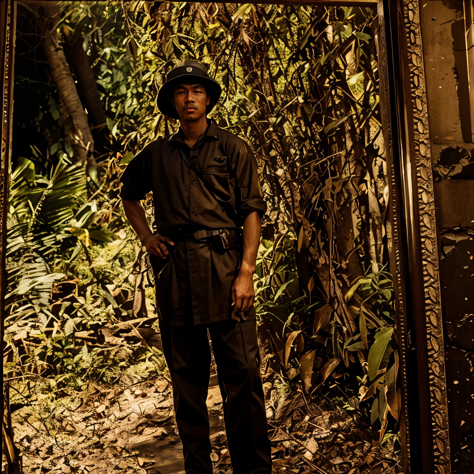 full color, photo of man, full body hyper realistic, wear hat , solider viet nam ho chi minh