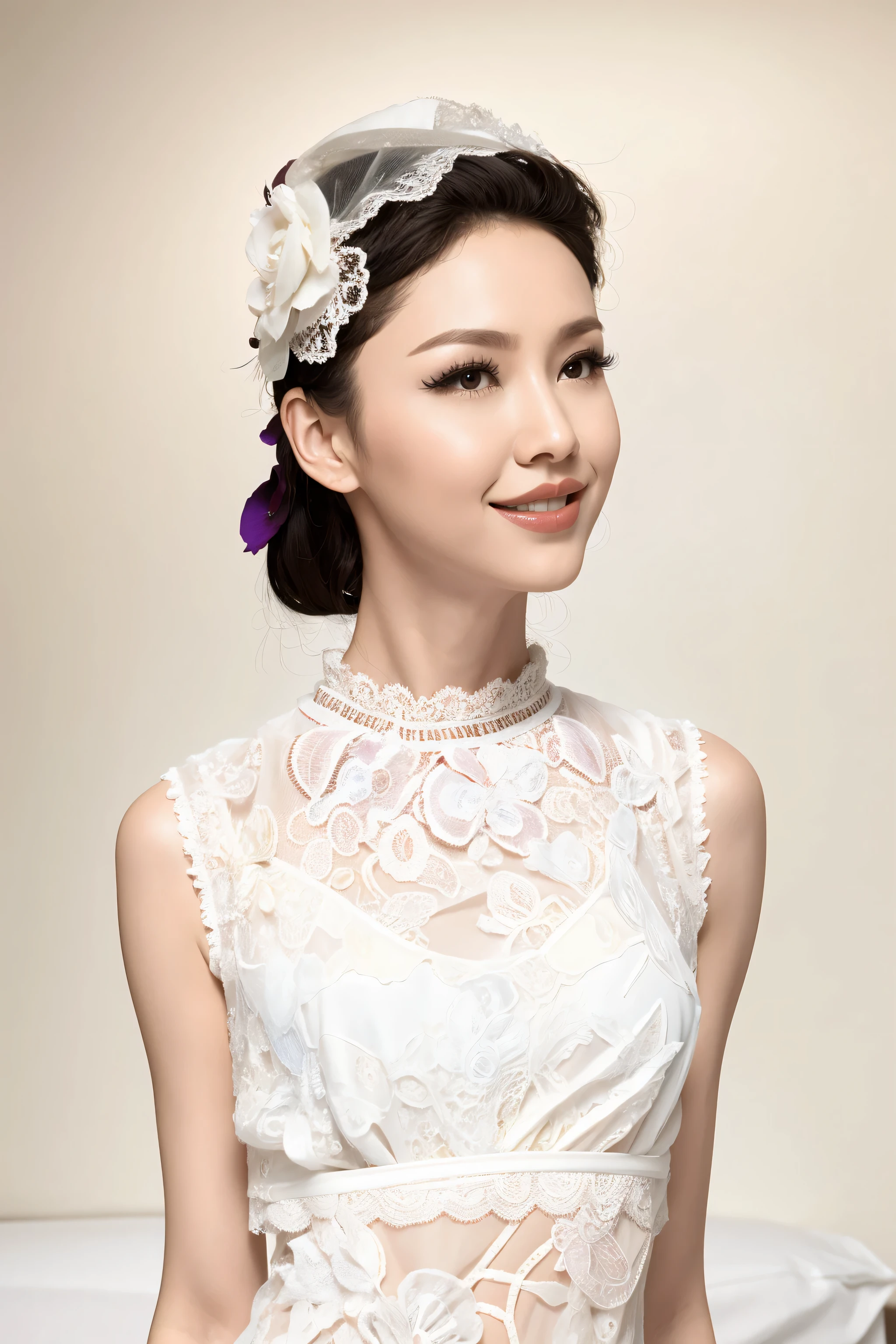 fashion model 20 years old [[[[close up]]]], [[[[neck]]]], [[[[Shoulder]]]], perfect eyes, perfect iris，perfect lips，perfect teeth，Perfect skin，White skin，Soft headlight，High Density Imaging Review，Face slimming type，slender nose，long black hair，（Face is clear and delicate），((white lace underwear))，((Sexy))，The background is the bedroom，big bed，best quality，masterpiece，（pastel colors：1.2）