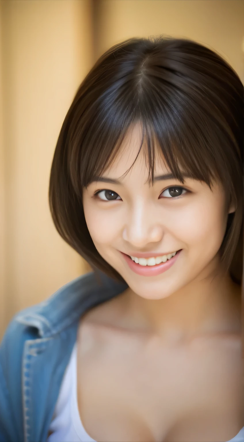 Japanese ),((beautiful girl)),cleavage,An expression that imagines something pleasant:1.2,(perfect body beauty:1.2),((perfect body)),(shy smile),beautiful teeth,
