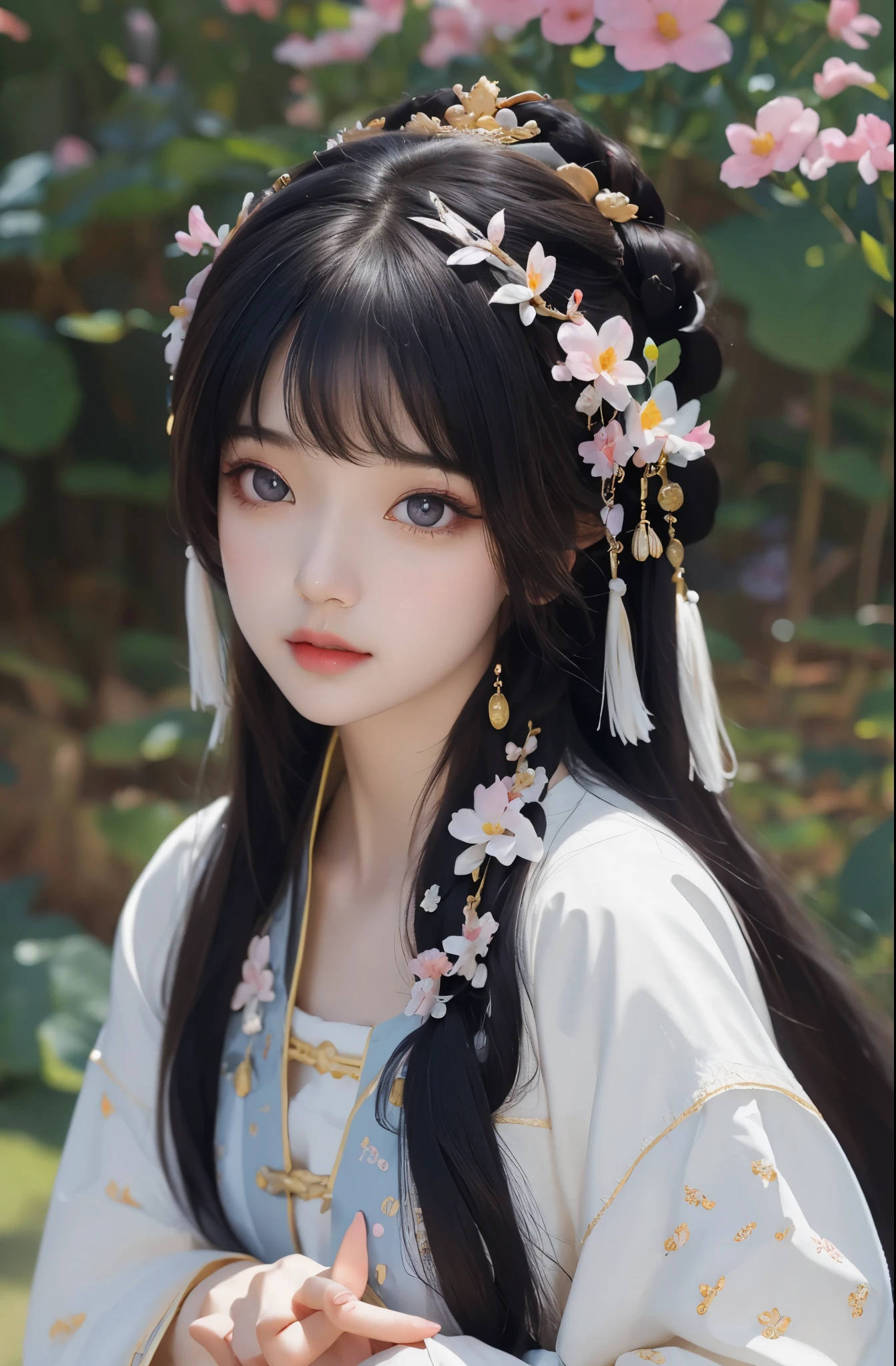 bright look、photorealism、highest quality、Super high resolution、picture、非常に美しいgirlの写真、並外れた美girl、cute and beautiful face details、(Pueros face_v1:0.008)、beautiful bangs、10 years old、Brilliant white skin、facial hair、Bangs that extend to the face、bangs between eyes、super long hair、Super long straight silky hair with attractive brightness and darkness、thin hair、Attractive glowing beautiful bright clear big eyes、eyeliner、double eyelid、Chinese clothes、Women of the Three Kingdoms、Ancient Chinese Women、harem、girl、young、simple background、plain background、solid color background