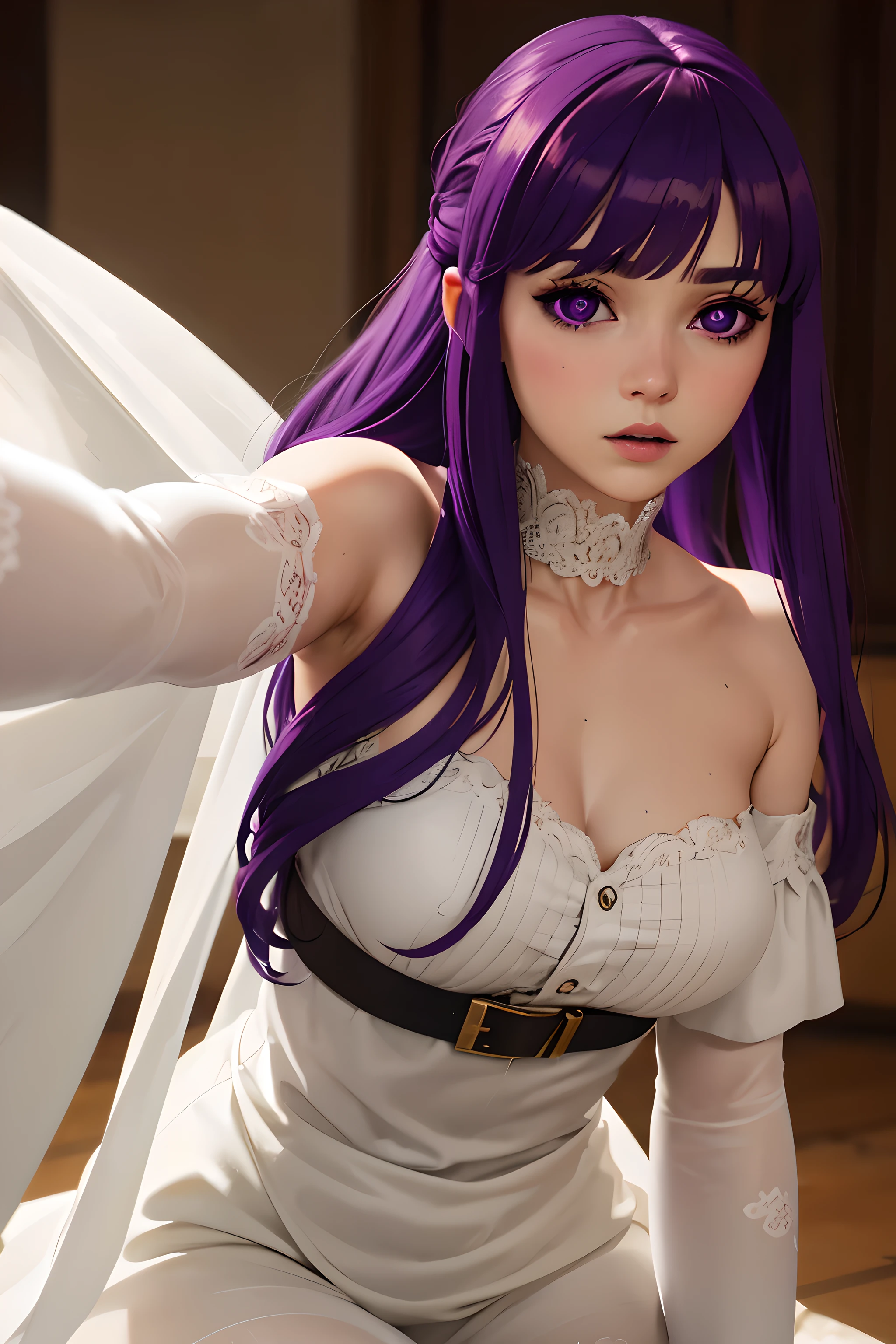 (highly detailed:1.3),upper body,
Fern white pantyhose,thighlet,gloves,jewelry,bare shoulders,(purple eyes:1.2), 
Ultra-detail,(highres:1.1),best quality,(masterpiece:1.3),cinematic lighting,
(detailed face and eyes:1.3),