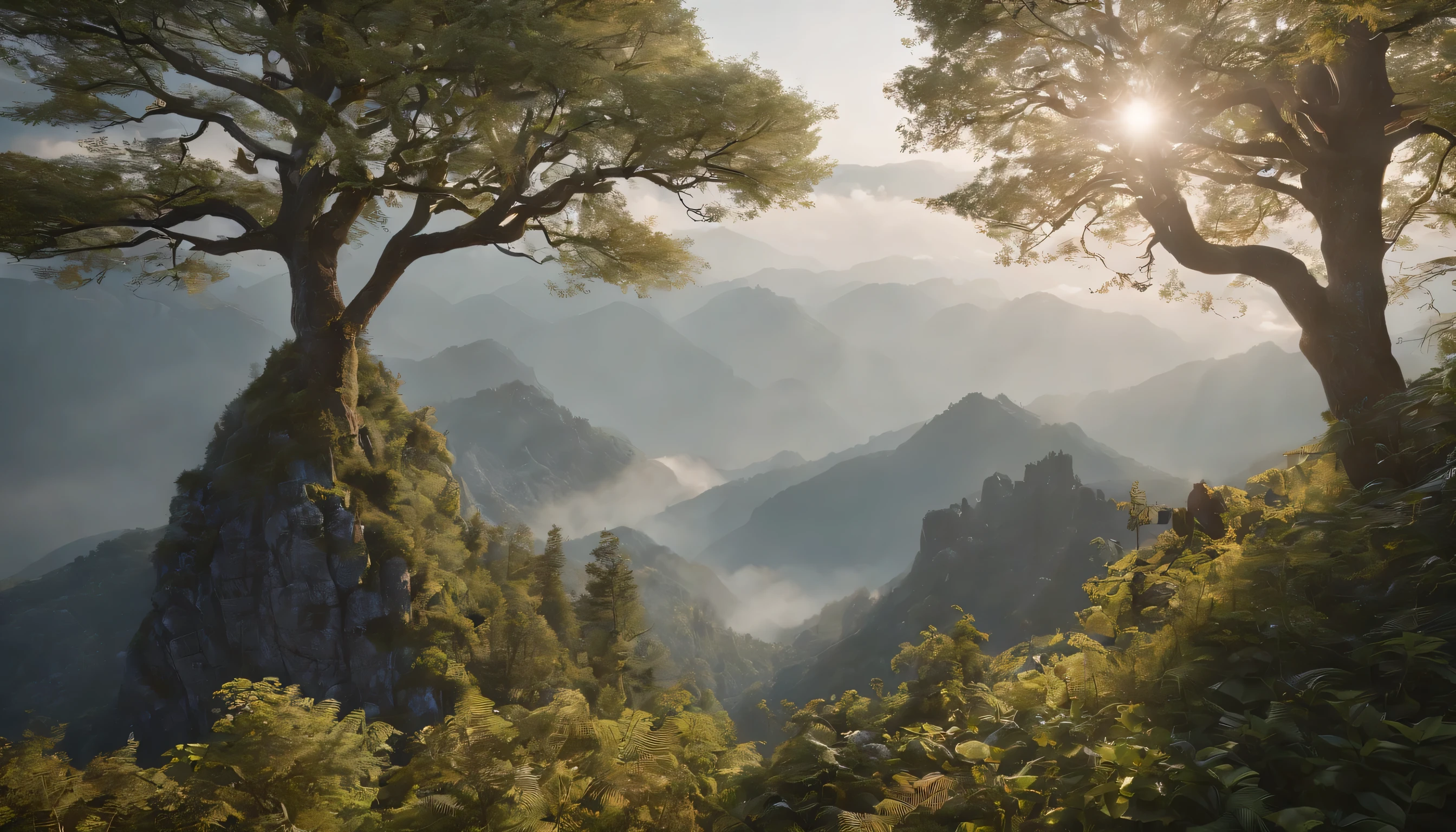 (Highly detailed CG Unity 8k wallpaper、masterpiece、highest quality、Super detailed)、(best lighting、best shadow、very delicate and beautiful)、highest quality、8k、Detailed facial depiction、masterpiece、highest quality、clear image quality、
Let's take a look at the sea of clouds from within the misty mountain forest..。