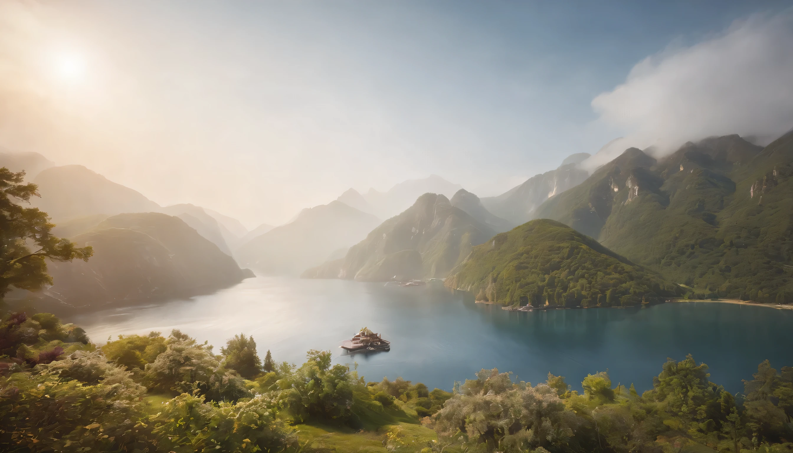 (Highly detailed CG Unity 8k wallpaper、masterpiece、highest quality、Super detailed)、(best lighting、best shadow、very delicate and beautiful)、highest quality、8k、Detailed facial depiction、masterpiece、highest quality、clear image quality、
Photograph the sea of clouds from the quiet lakeside。
