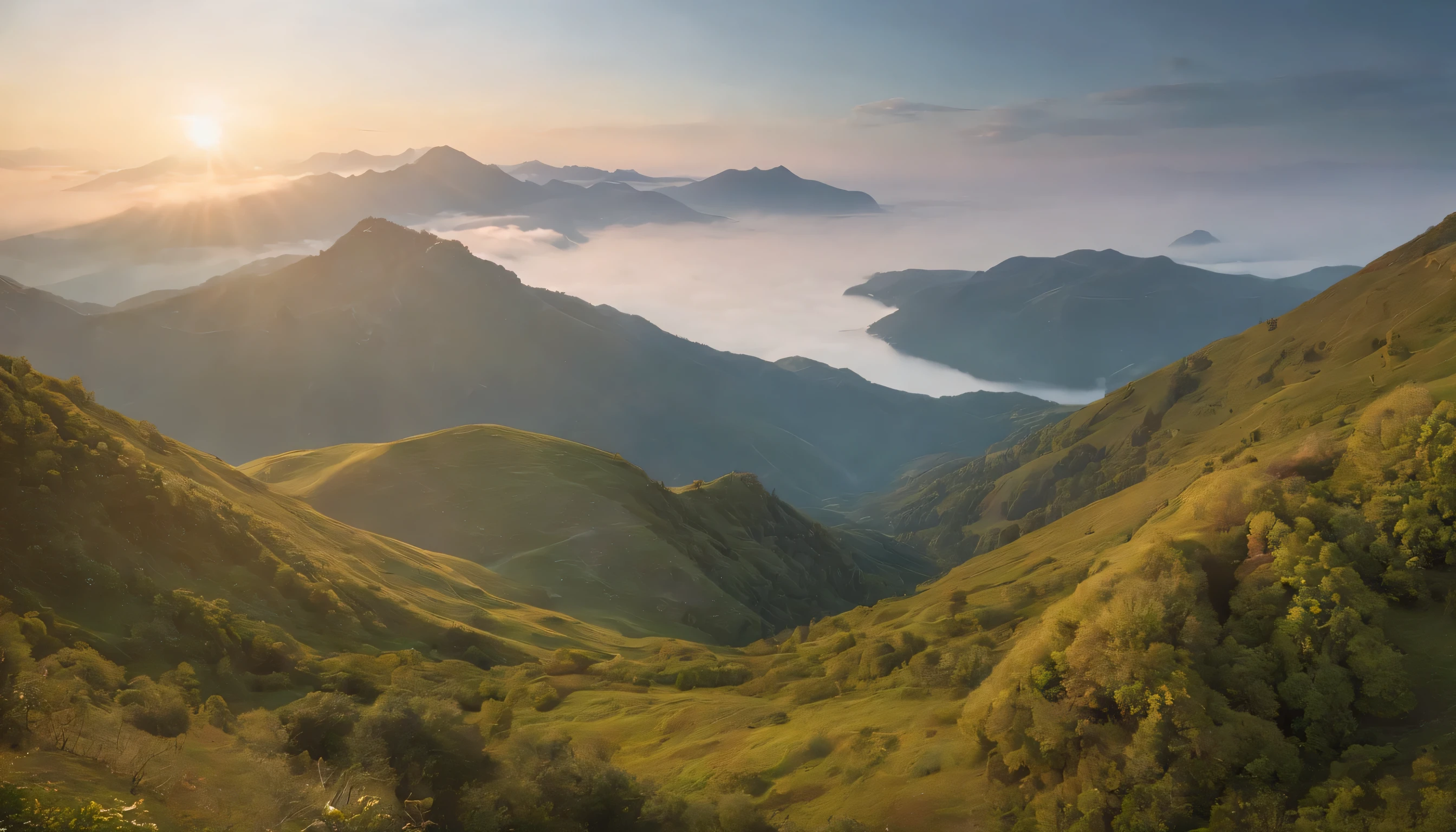 (Highly detailed CG Unity 8k wallpaper、masterpiece、highest quality、Super detailed)、(best lighting、best shadow、very delicate and beautiful)、highest quality、8k、Detailed facial depiction、masterpiece、highest quality、clear image quality、
at dusk、Mountain々Let me'Take a photo of the sky and the outline of the sea of clouds。