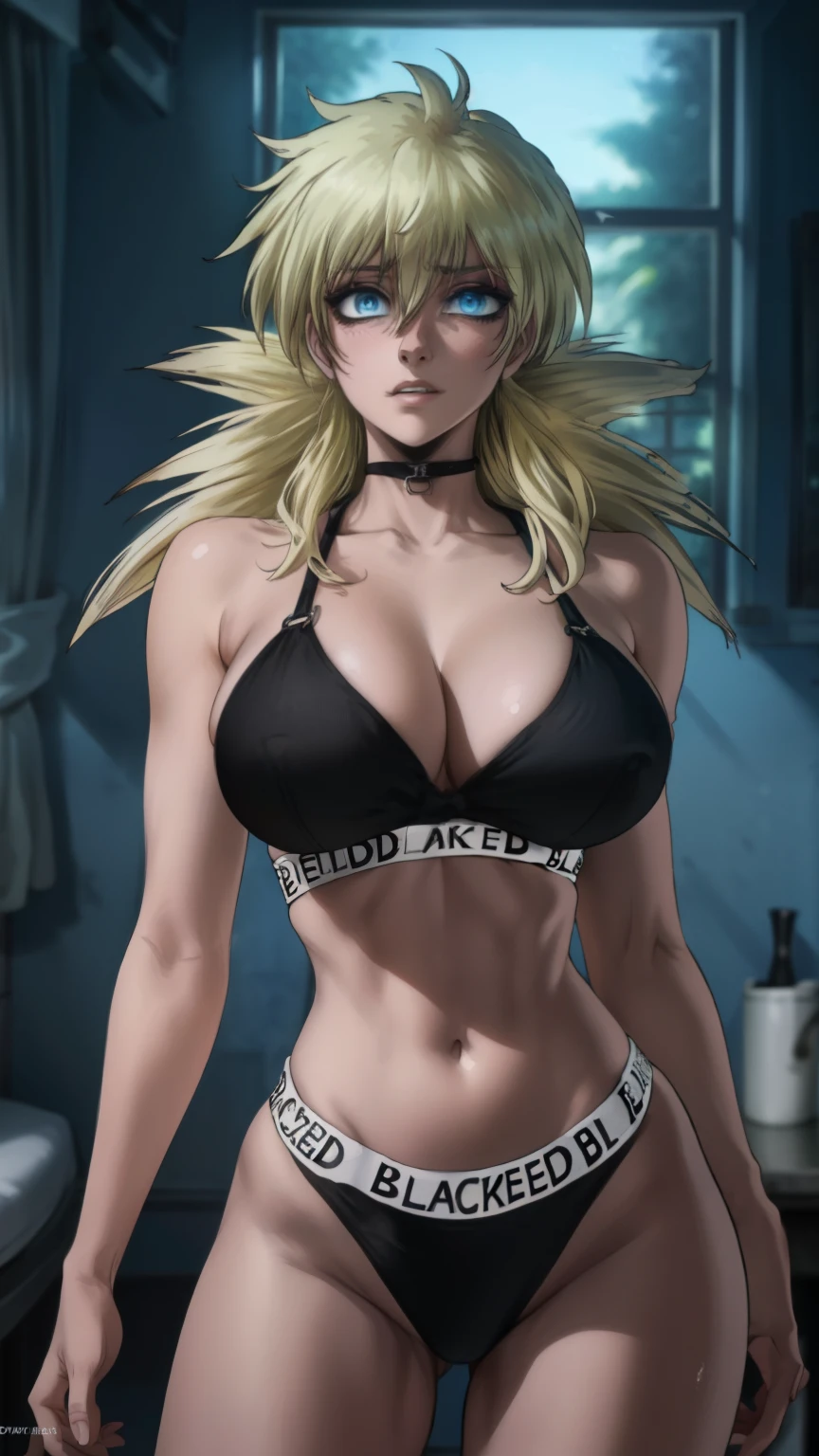 (masterpiece, highest quality, best quality, official art, beautiful and aesthetic: 1.2), (1girl), extremely detailed, (fractal art: 1.3), colorful, highest detailed, perfect face, upper body, HDR, ), vivid visual effects, (dynamic stripes, luminous traces: 1.2), long blonde hair, hellsing, integra, breast focus, breasts, large breasts, bare breasts, naked, nude, boob window, sexy, wide hips, thicc figure, Detailed blue eyes, Detailed face, Detailed eyes, BLACKED, BLACKED UNDERWEAR, BLACKED PORNO