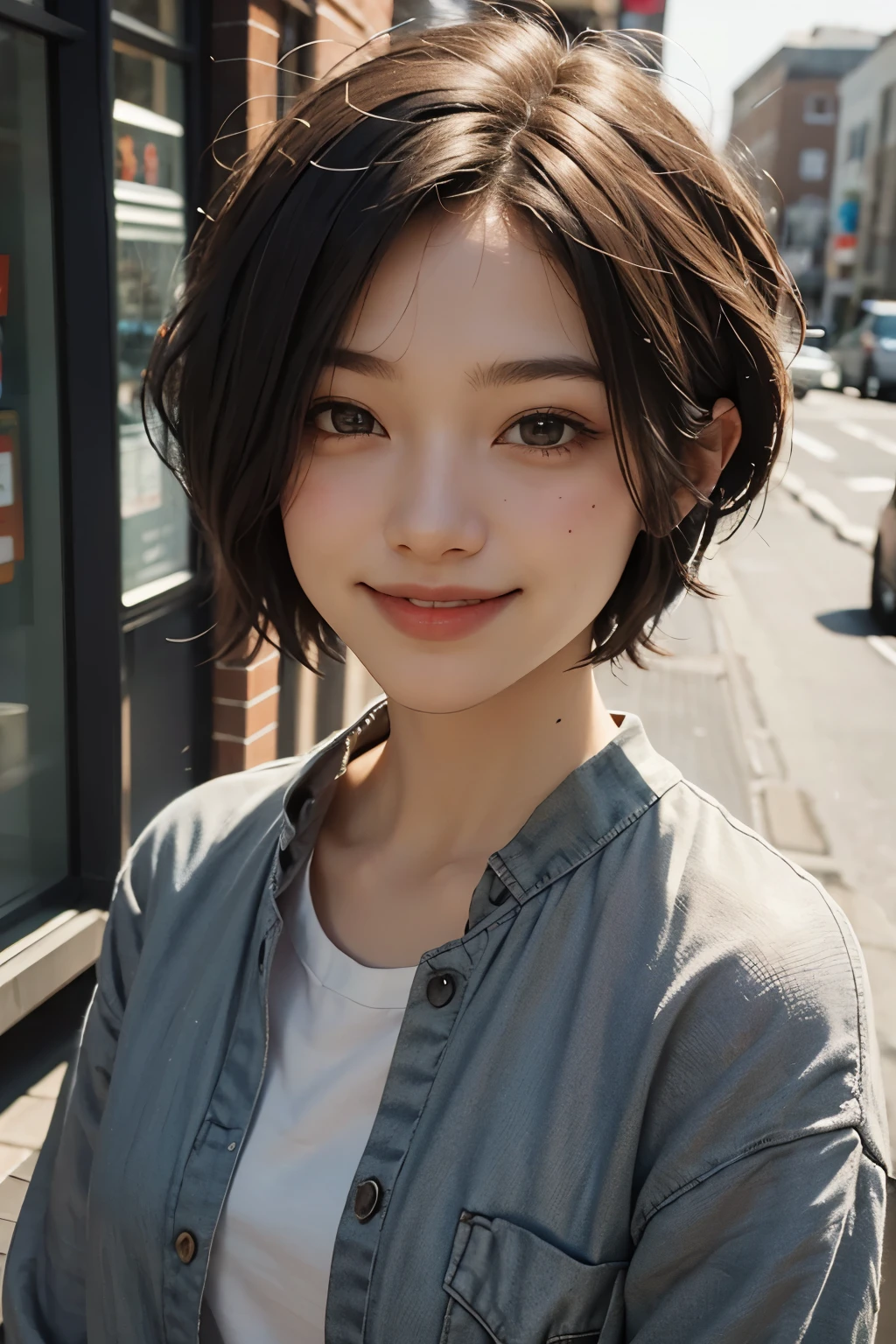 Very very very short hair pixie cut smile