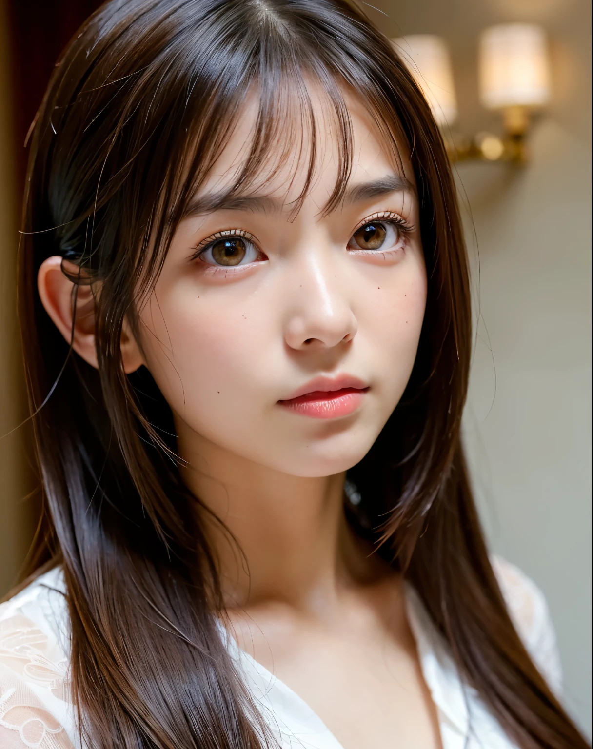 best quality, face focus, soft light, ultra high res, (photorealistic:1.4), RAW photo,
1japanese girl, solo, cute, (pupil, lights in the eyes), detailed beautiful face, (),(high resolution detail of human skin texture),
(long hair),
indoor,
Damask Shirt Dress,
(portrait)