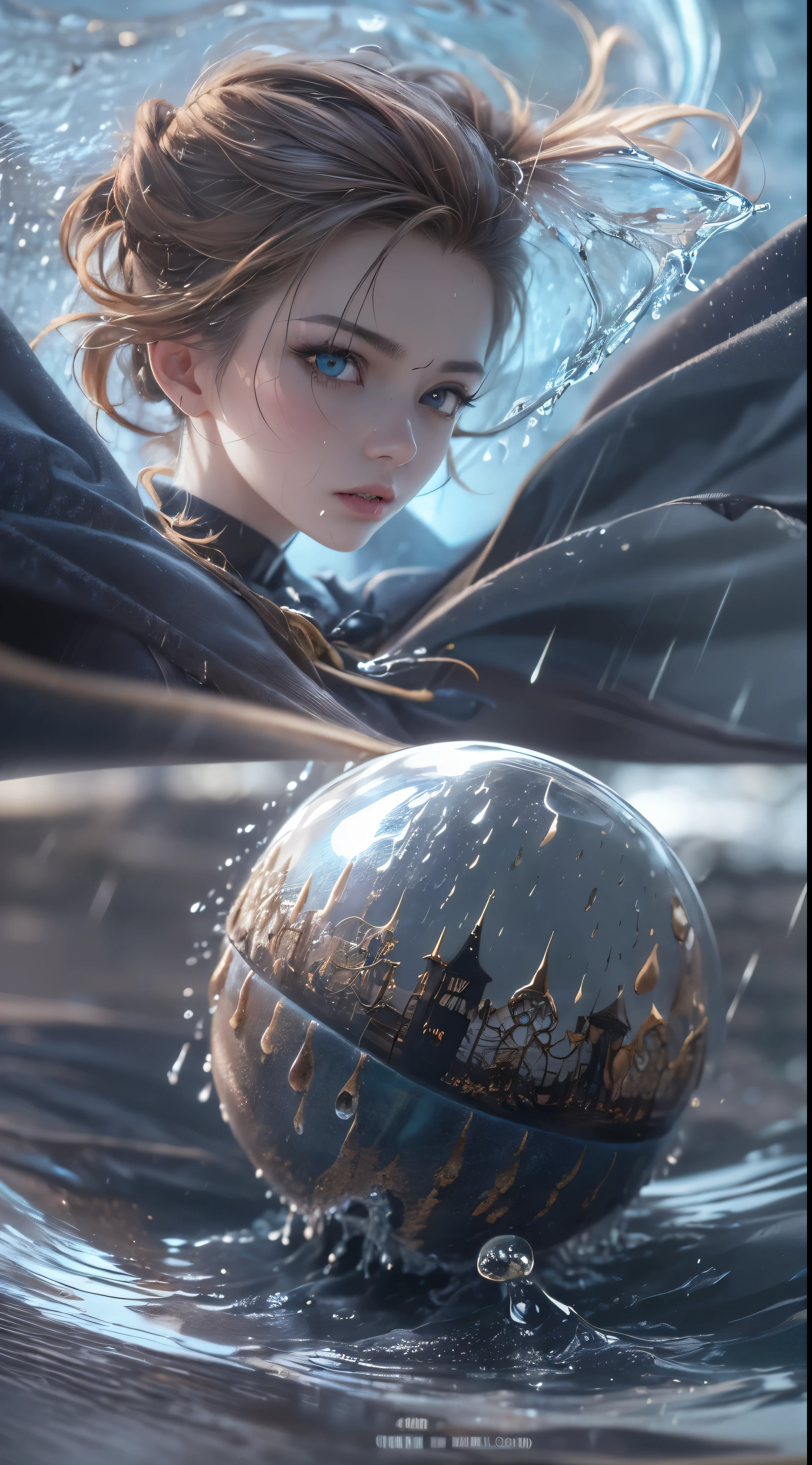 (skin dents:1.5), realistic, realistic, (table top:1.5), concept art, intricate details, very detailed, realistic, octane rendering, 8k, unreal engine, dynamic pose, highest quality, High resolution, (realistic face:1.1), (超realistic:1.1), ((full_body)), perfect eyes,(shiny skin:1.2), (((hairstyle))), (((完璧な手のvery detailed背景), haunted island, ((dynamic background)), ((lightning)), (light), (1 girl), wearing a cloak, (((flowing cloak))), ((fine eyes, high quality eyes, high quality face)), long hair, (((flowing hairstyle))), 1 girl ((controlling water)), (((whirlwind of water))), Ocean, tsunami, magic, (make a dramatic performance, written boundary depth, Bokeh, 4k, gothic, ((rain)), energy ball between hands