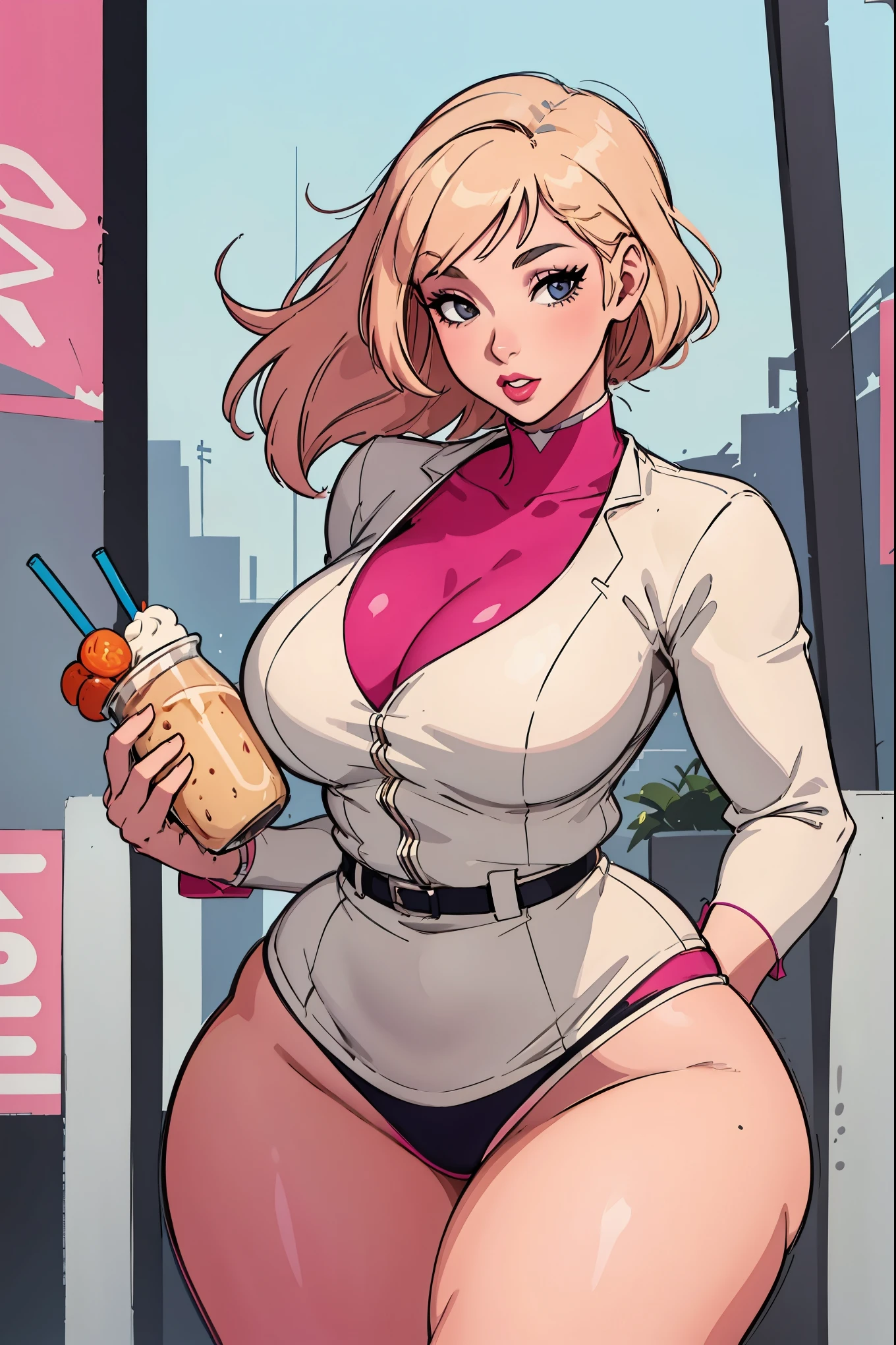 Young girl, 40s fashion appearance, in style of digital illustration, pinup art, lois van rossdraws, artstyle : ilya kuvshinov, deviantart artstation cgscosiety, stunning digital illustration, soda themed girl, beautiful retro art, jen bartel, milkshake, matte digital illustration, glossy digital painting, ((curvy body))