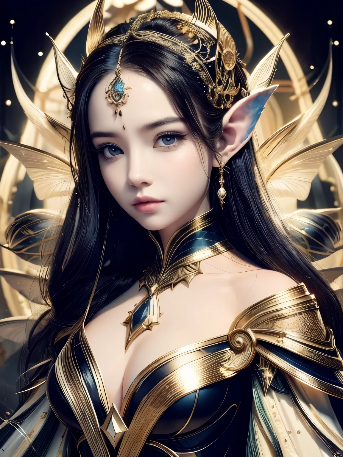 (Best quality, 4k, High-resolution, Masterpiece:1.2), Ultra-detailed, Realistic, Radiant lighting, Epoch Elves, Portraits, Fantastical colors, Fine art, Ethereal beings, Dreamlike, Whimsical creatures, Detailed facial features, Glowing eyes, Elven beauties, Ethereal glow, Mythical creatures, Harmonious composition, Dazzling colors, Stunning visual effects, Otherworldly appearance, Mesmerizing artistry, 