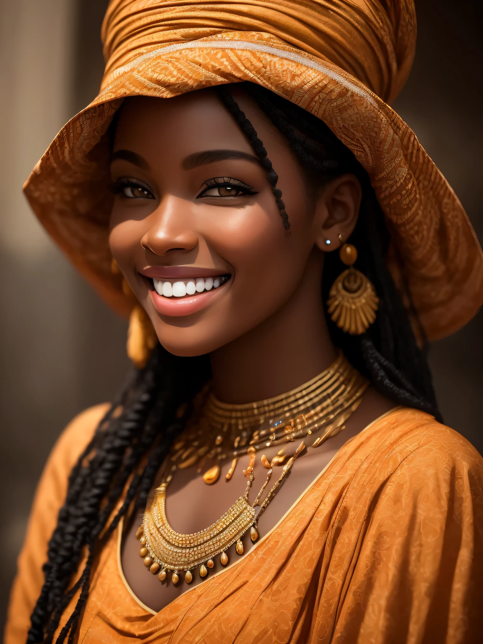 A realistic ethnic model image of Africa's most beautiful woman, ((smiling)), Photography, Portrait Style, Inspired by Fashion and Beauty Photographers, Lens: 50mm, Medium Plane, Natural Lighting, 8K Resolution