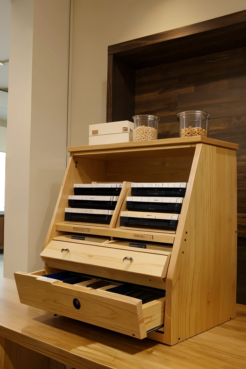 Store shelf behind the cash register, made with MDF, practical and complete design in 1/20 meters, suitable for small and slightly large goods.