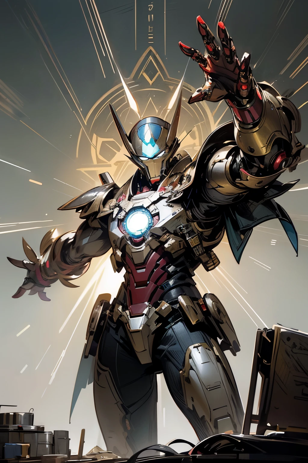 Amidst the bustling world of Dungeons & Dragons, a figure of extraordinary magnificence and technological prowess emerges. Clad in the iconic Iron Man armor, this legendary hero wields a sword that glows with the enigmatic power of the Infinity Stone. The hyper-realistic portrayal of the scene adds an extraordinary dimension to the narrative, presaging an epic encounter.

Science Fiction, DND, Iron Man, sword, Infinity Stone, hyper-realistic, 8k, epic composition, cinematic, enhanced illustration, Marvel Comics, comic book art, rendered in Octane, detailed line work, impressive shading, dramatic poses